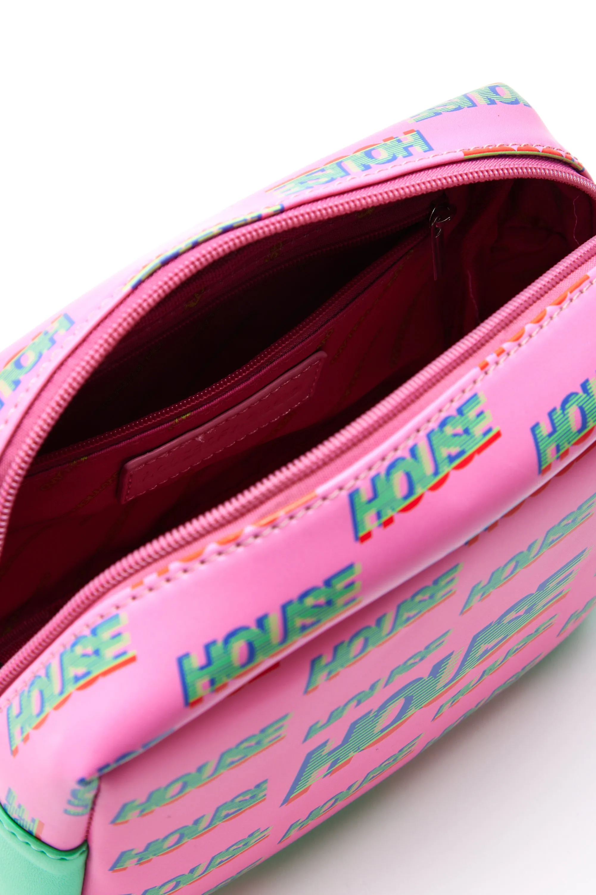 House Of Holland Cross Body Bag In Pink And Mint With ‘House’ Print