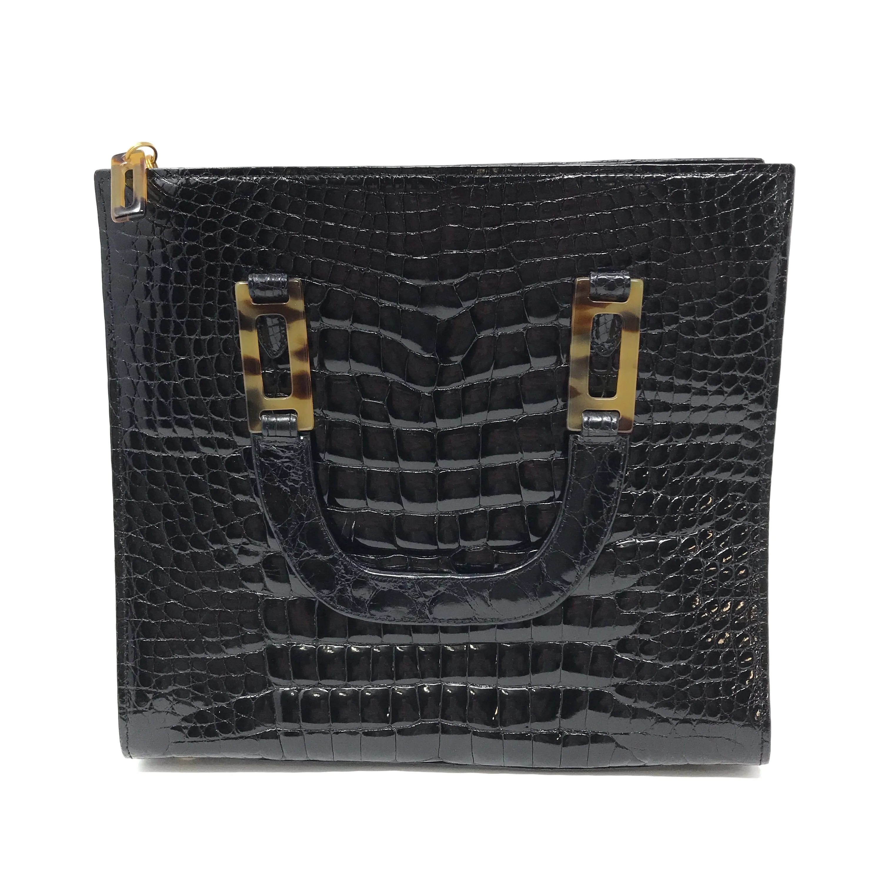 Lana Marks Black Crocodile Crossbody Bag Tortoise Trim