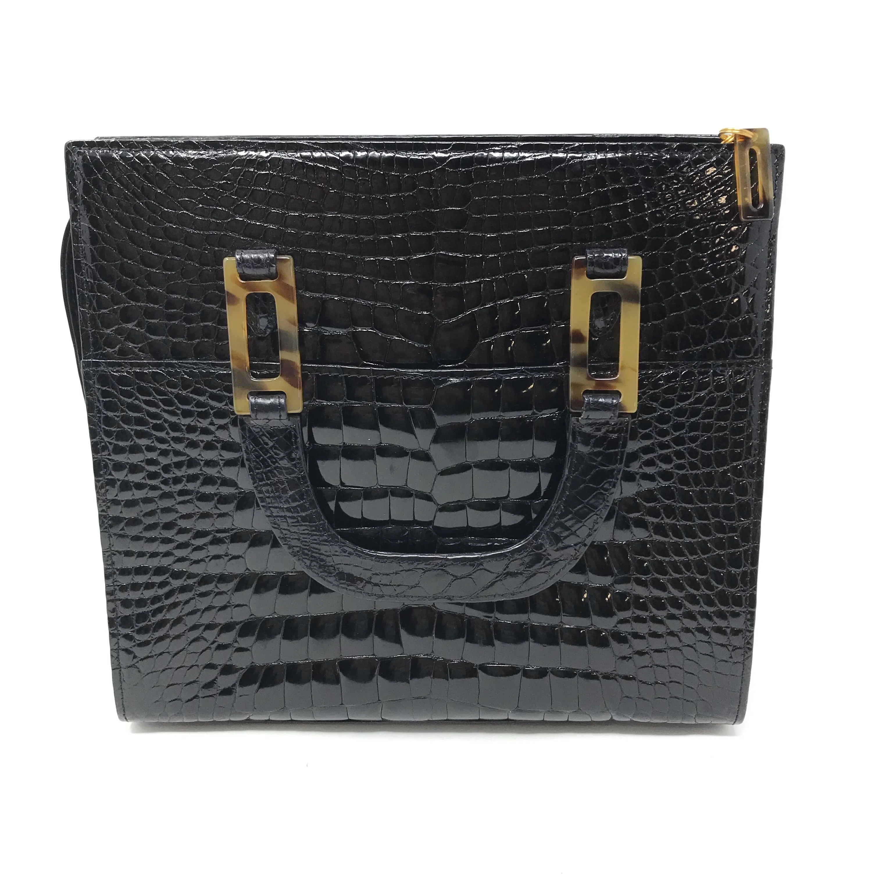 Lana Marks Black Crocodile Crossbody Bag Tortoise Trim