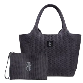 large - Charcoal Stripe tote with pouch