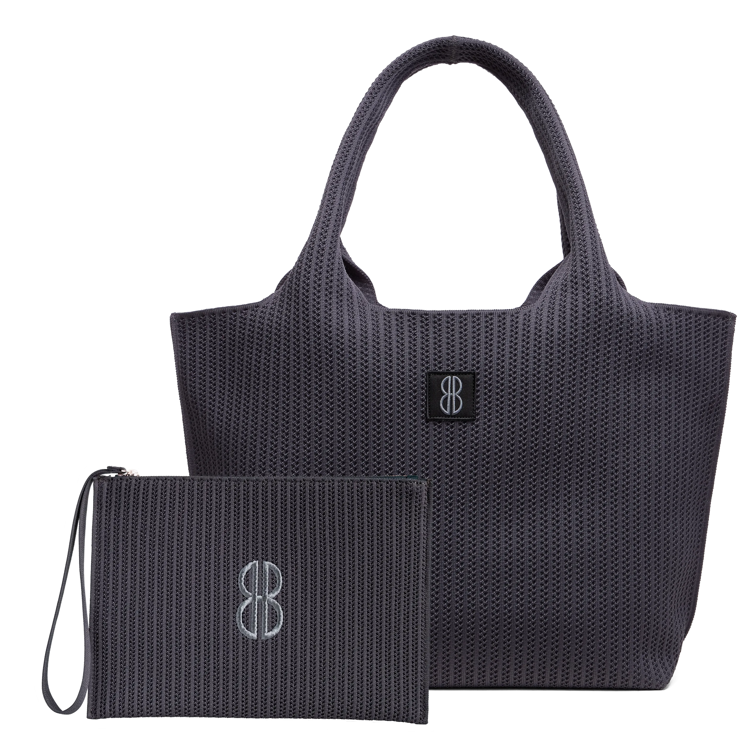 large - Charcoal Stripe tote with pouch