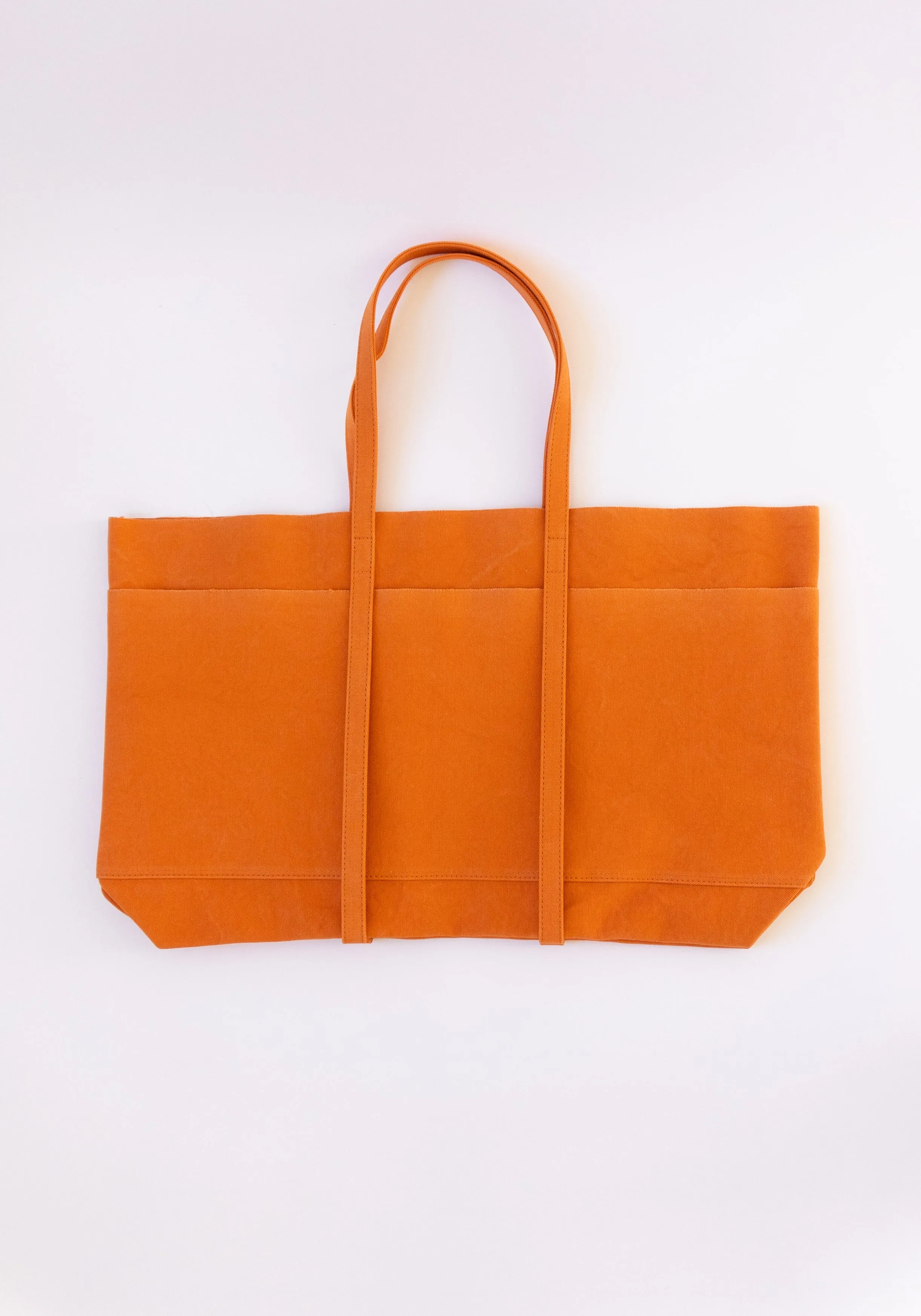 Large Washed Canvas 6 Pocket Tote in Orange