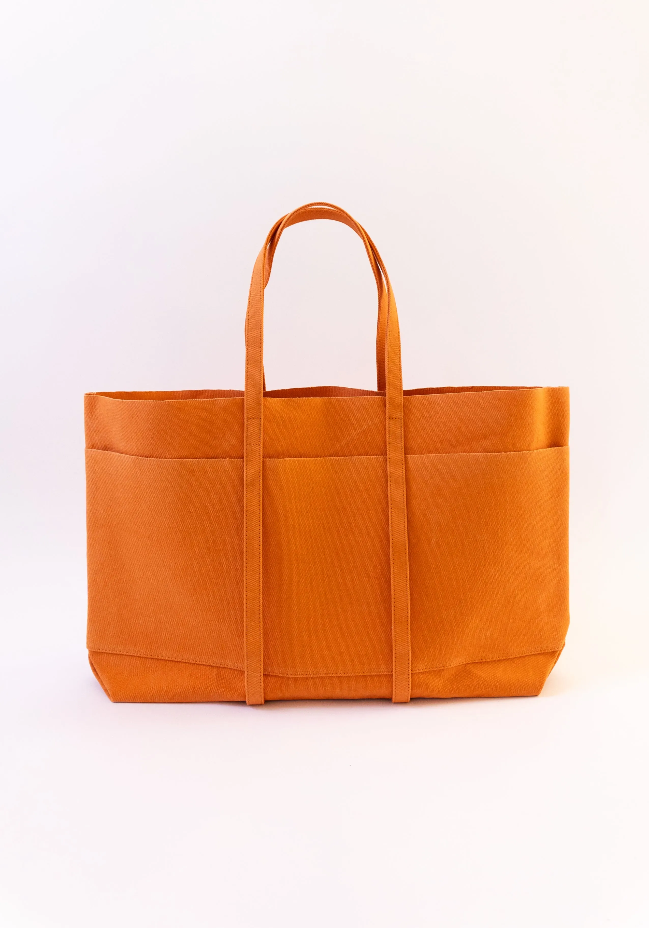 Large Washed Canvas 6 Pocket Tote in Orange