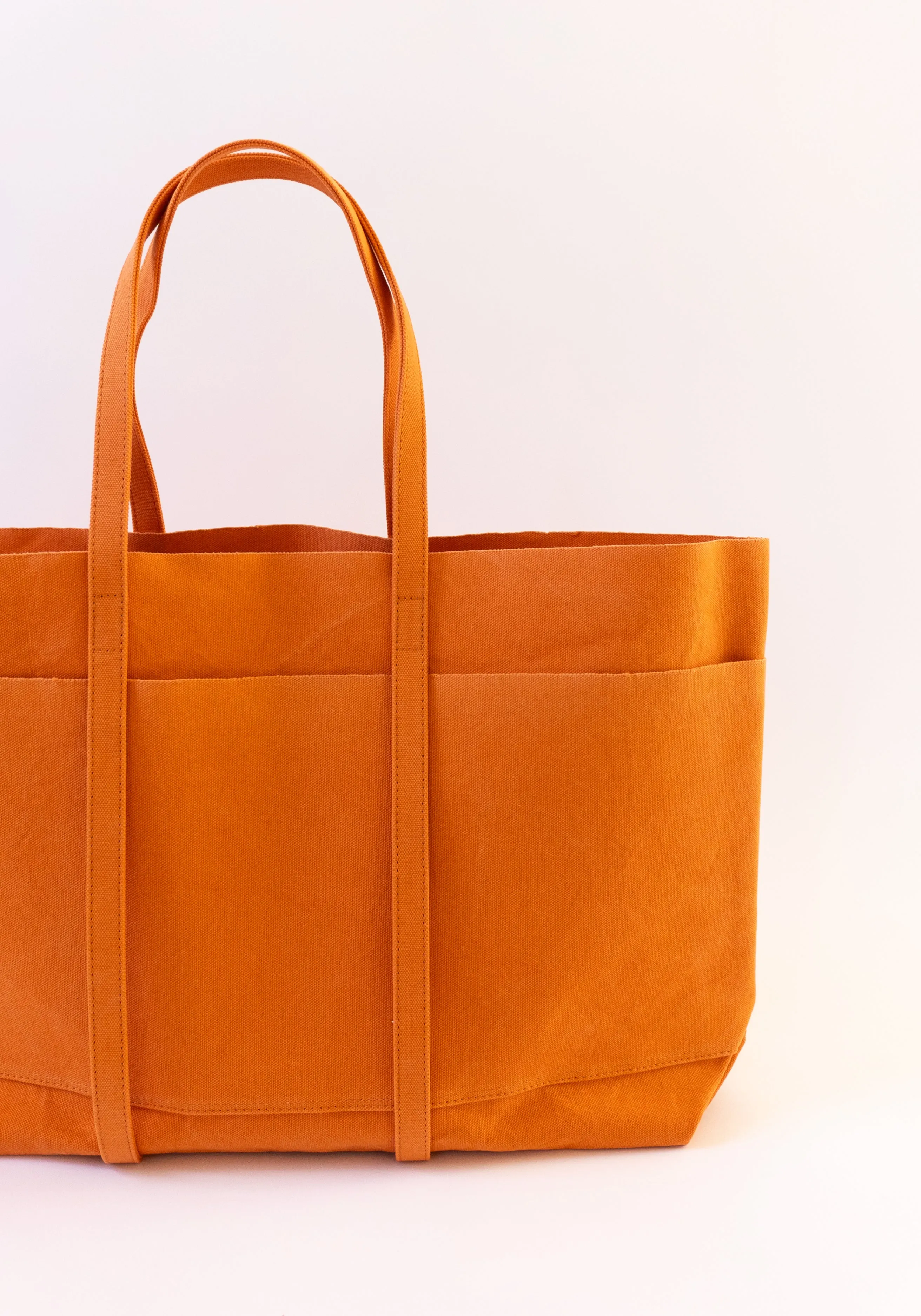 Large Washed Canvas 6 Pocket Tote in Orange