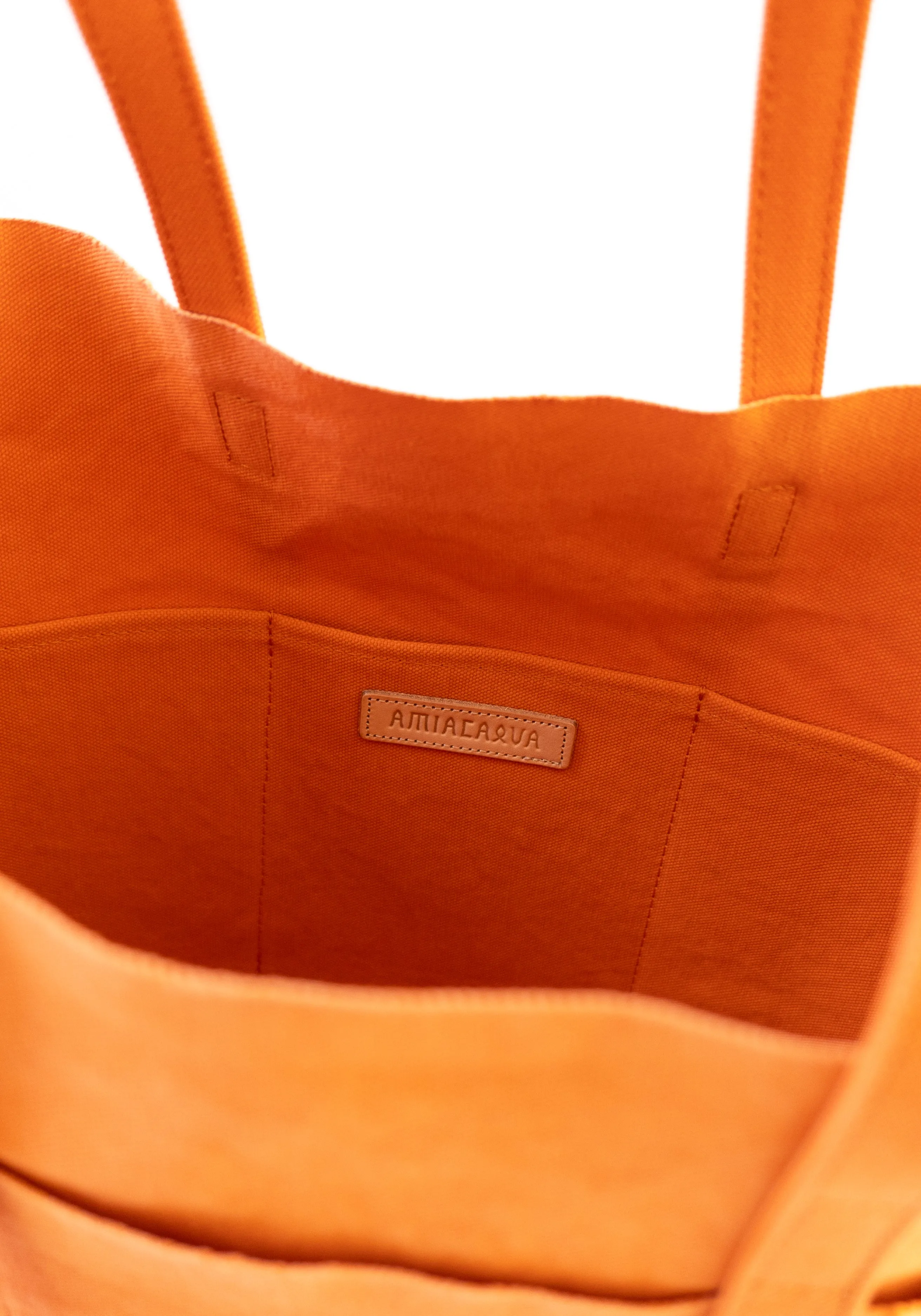 Large Washed Canvas 6 Pocket Tote in Orange