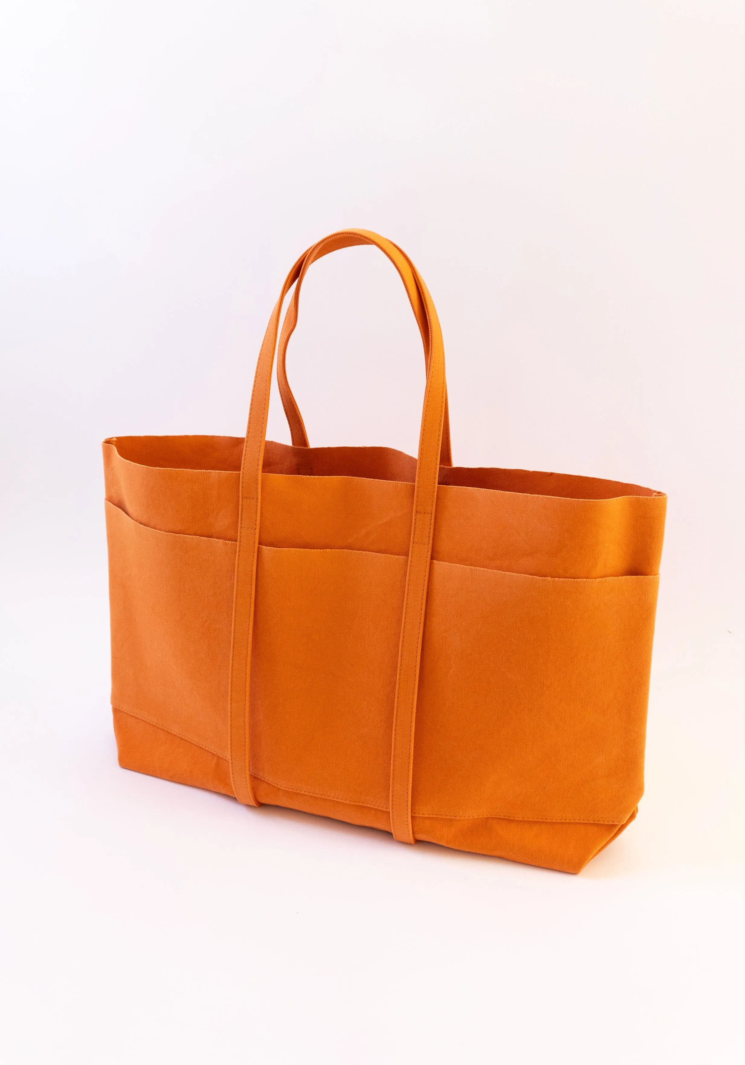 Large Washed Canvas 6 Pocket Tote in Orange