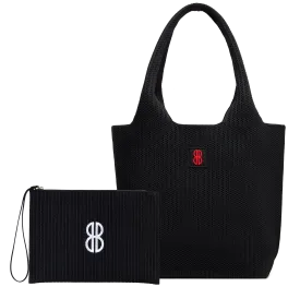 Medium - Black Stripe Tote With Pouch