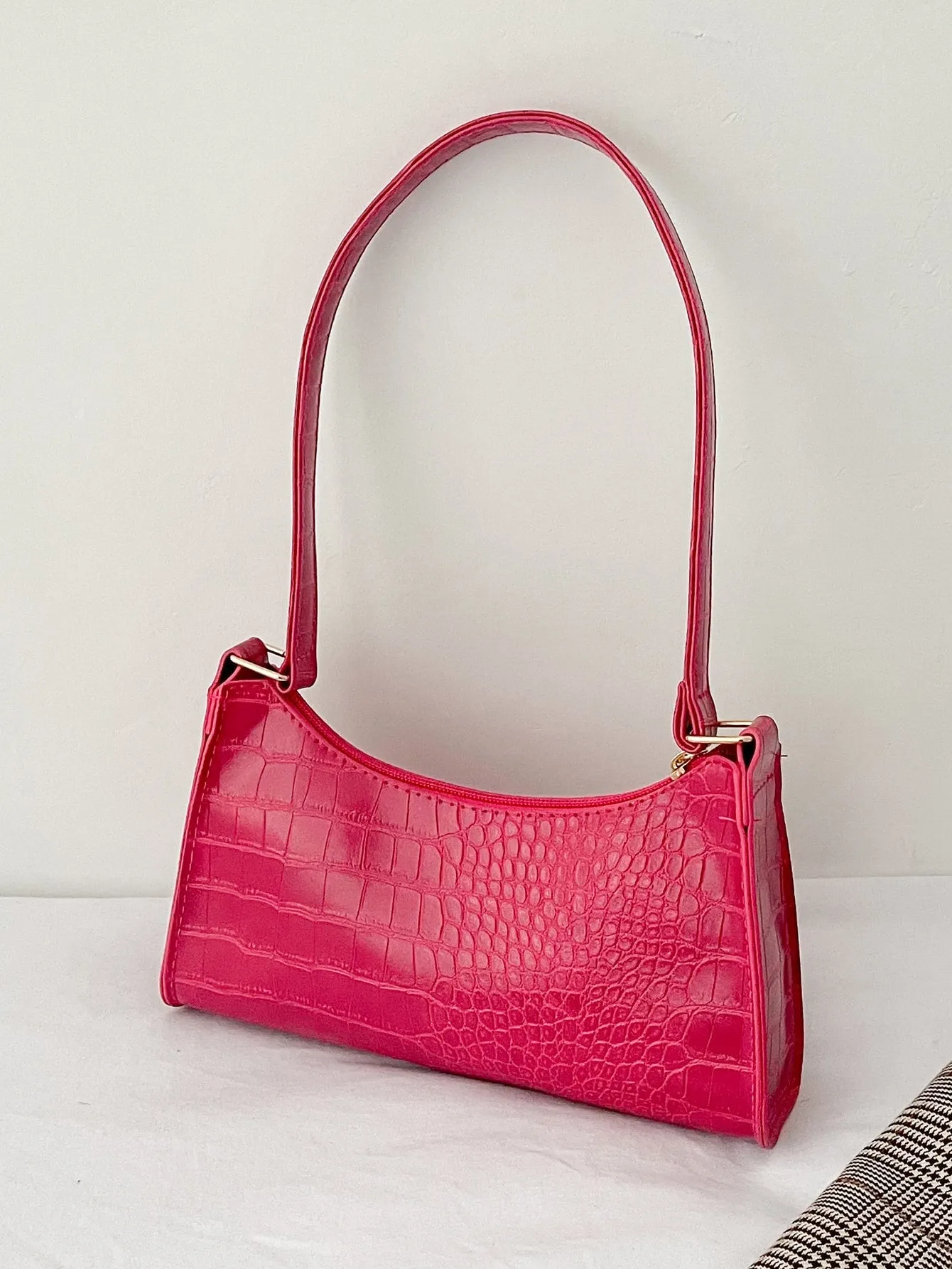 Minimalist Croc Embossed Baguette Bag