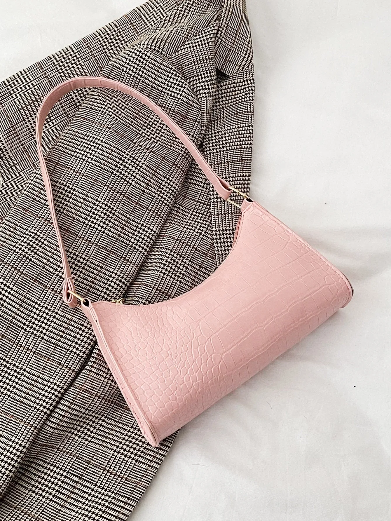 Minimalist Croc Embossed Baguette Bag