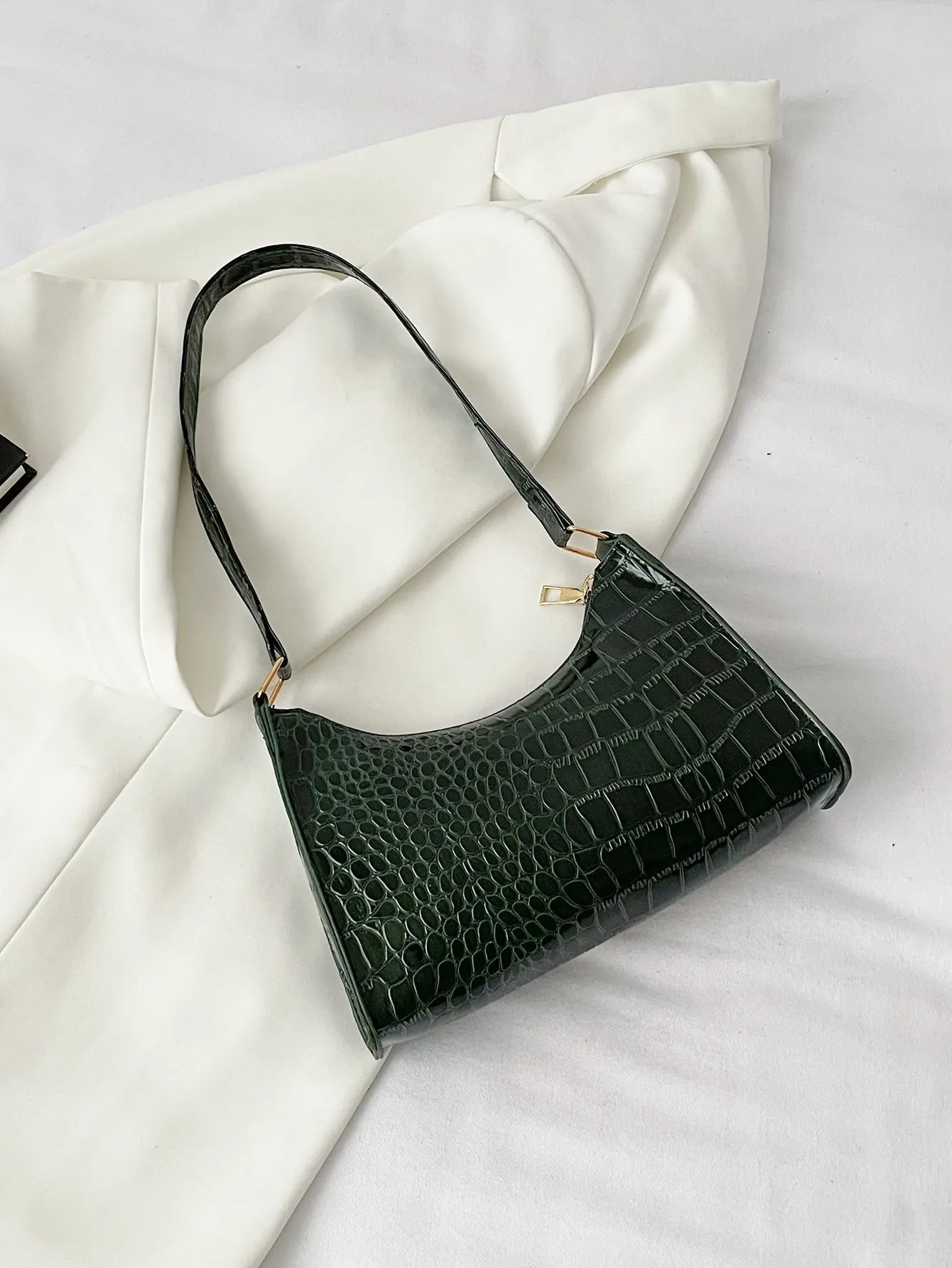 Minimalist Croc Embossed Baguette Bag