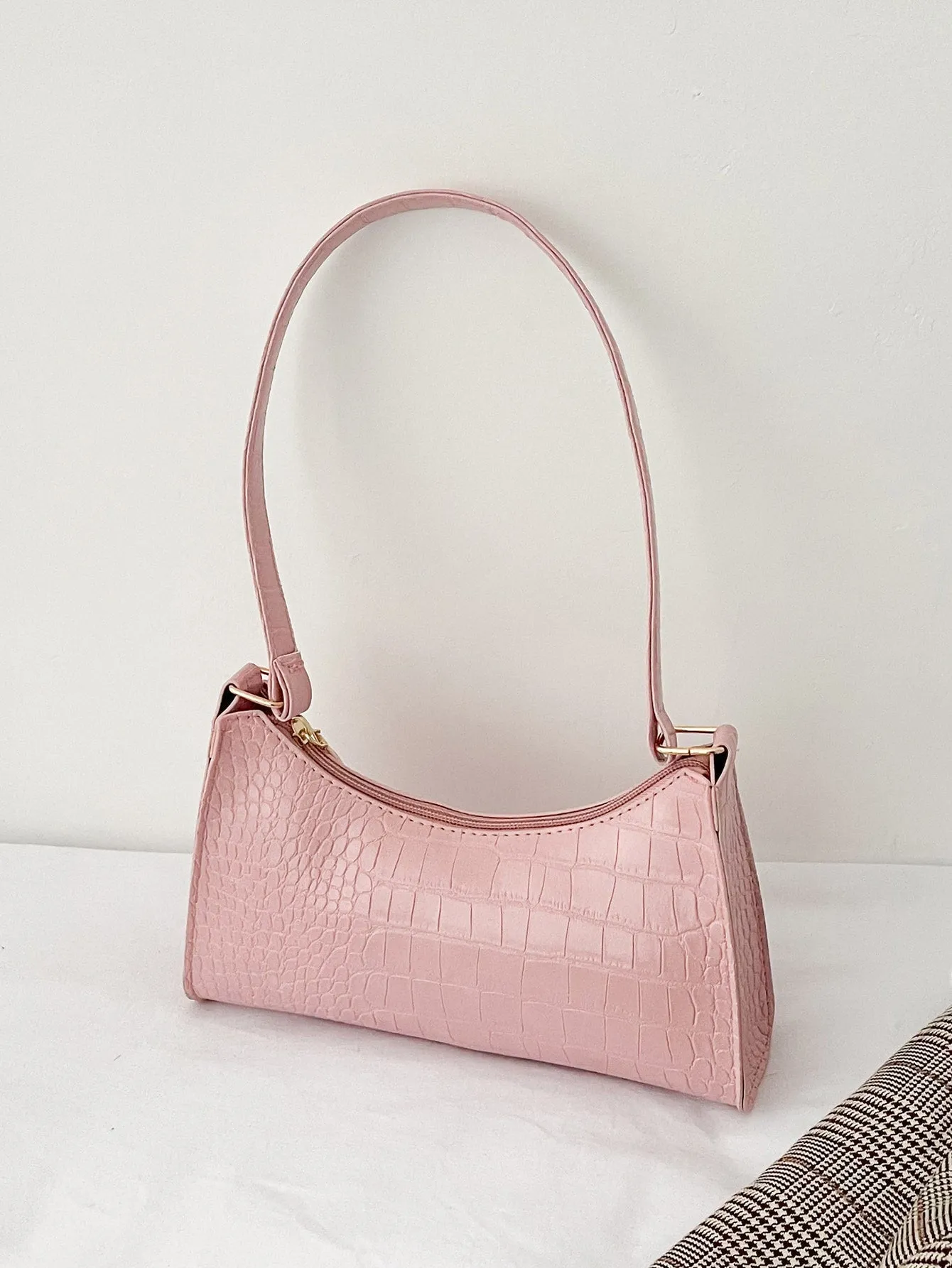 Minimalist Croc Embossed Baguette Bag