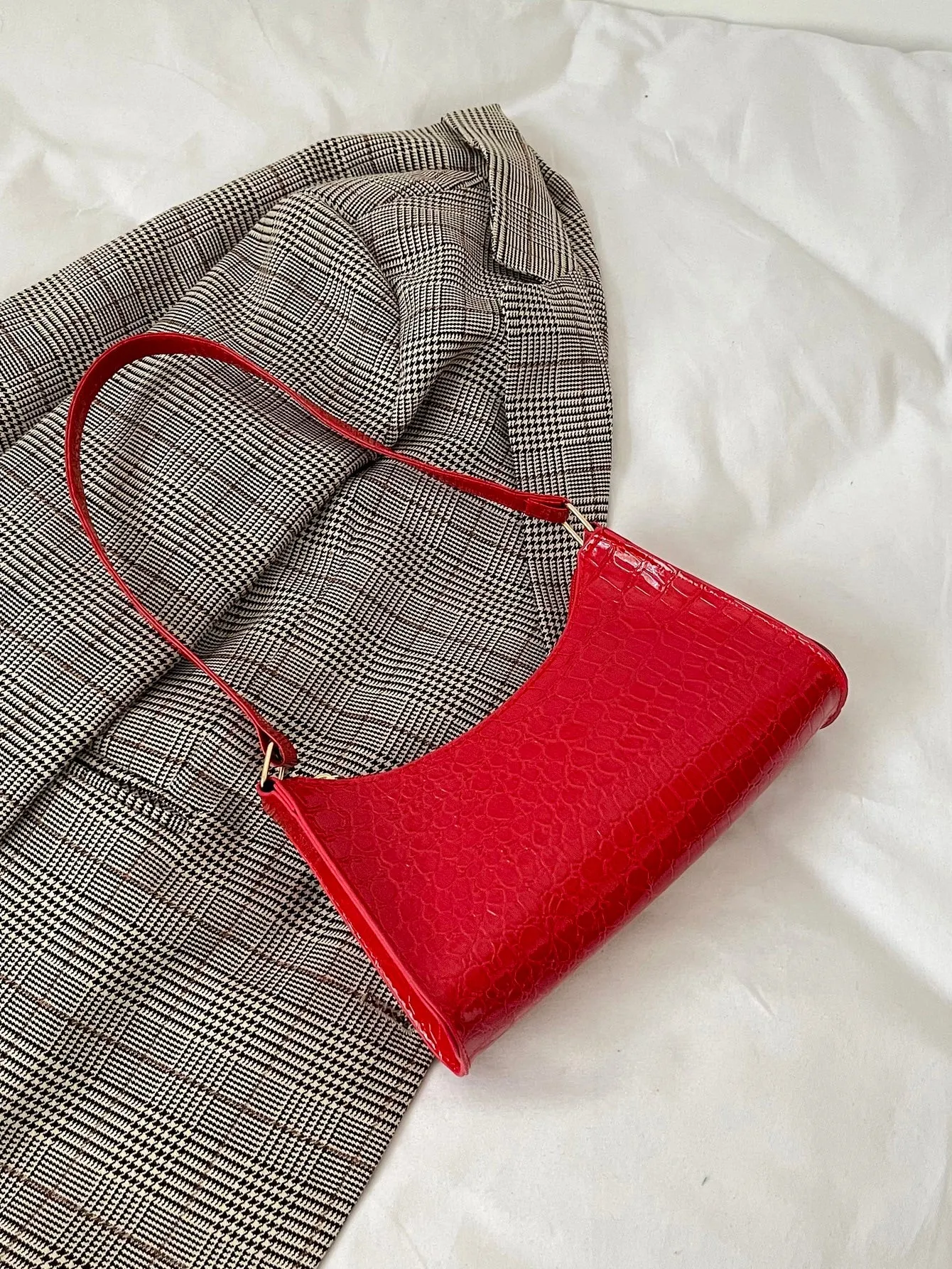 Minimalist Croc Embossed Baguette Bag