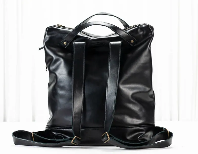 Minos backpack - Black hand woven leather