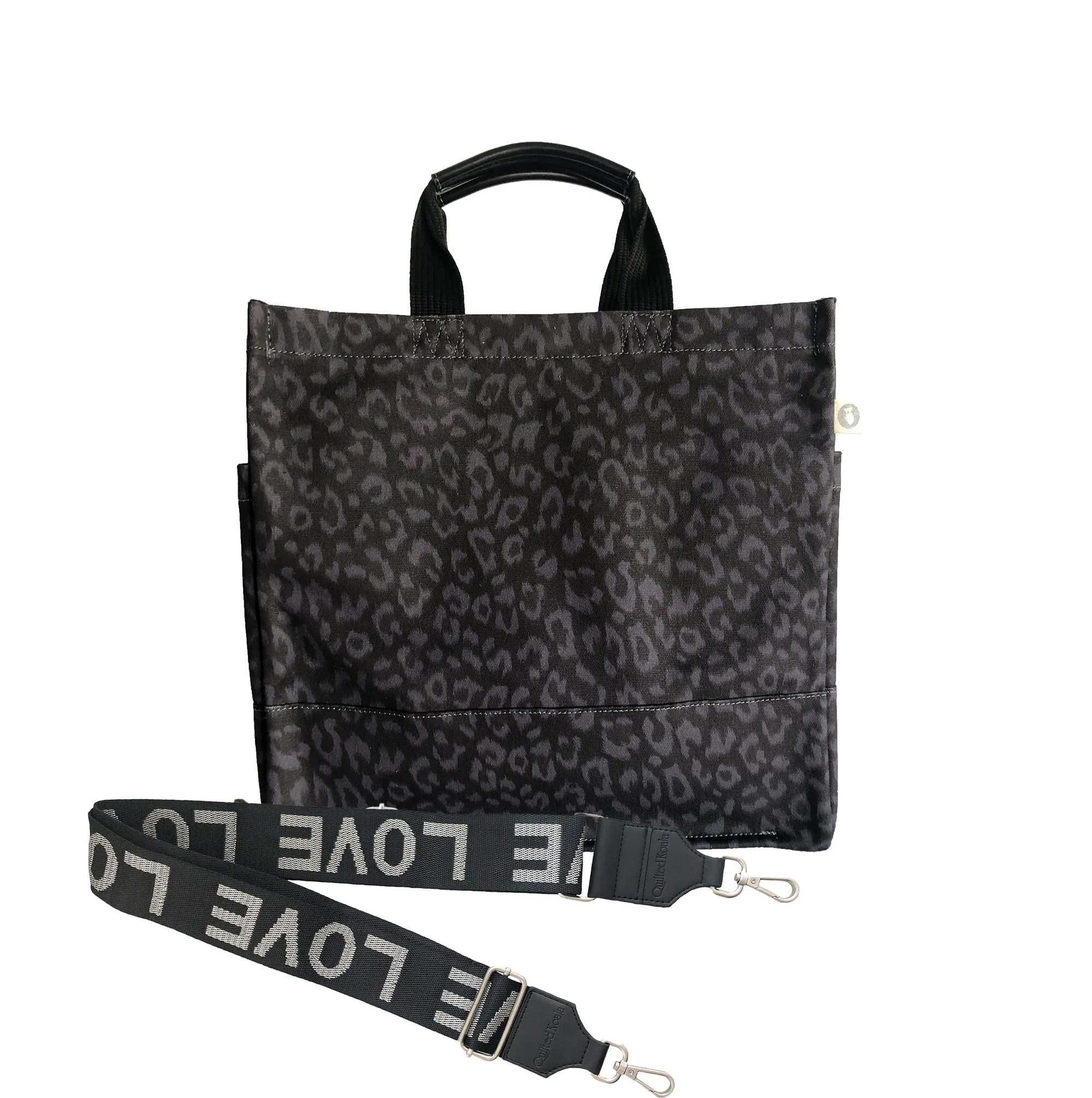 Monogram Stripe: Luxe North South Bag- Black Leopard