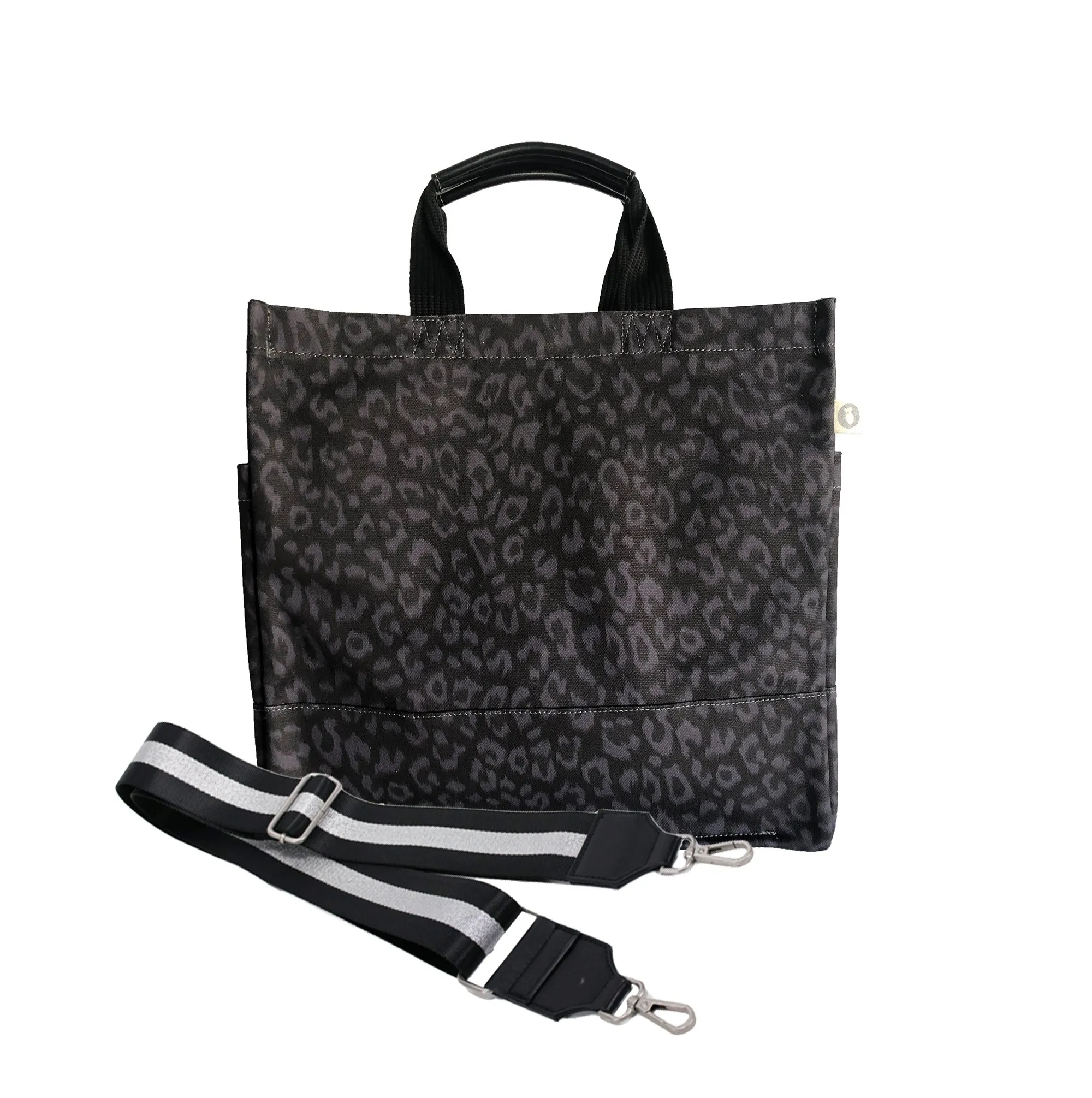 Monogram Stripe: Luxe North South Bag- Black Leopard