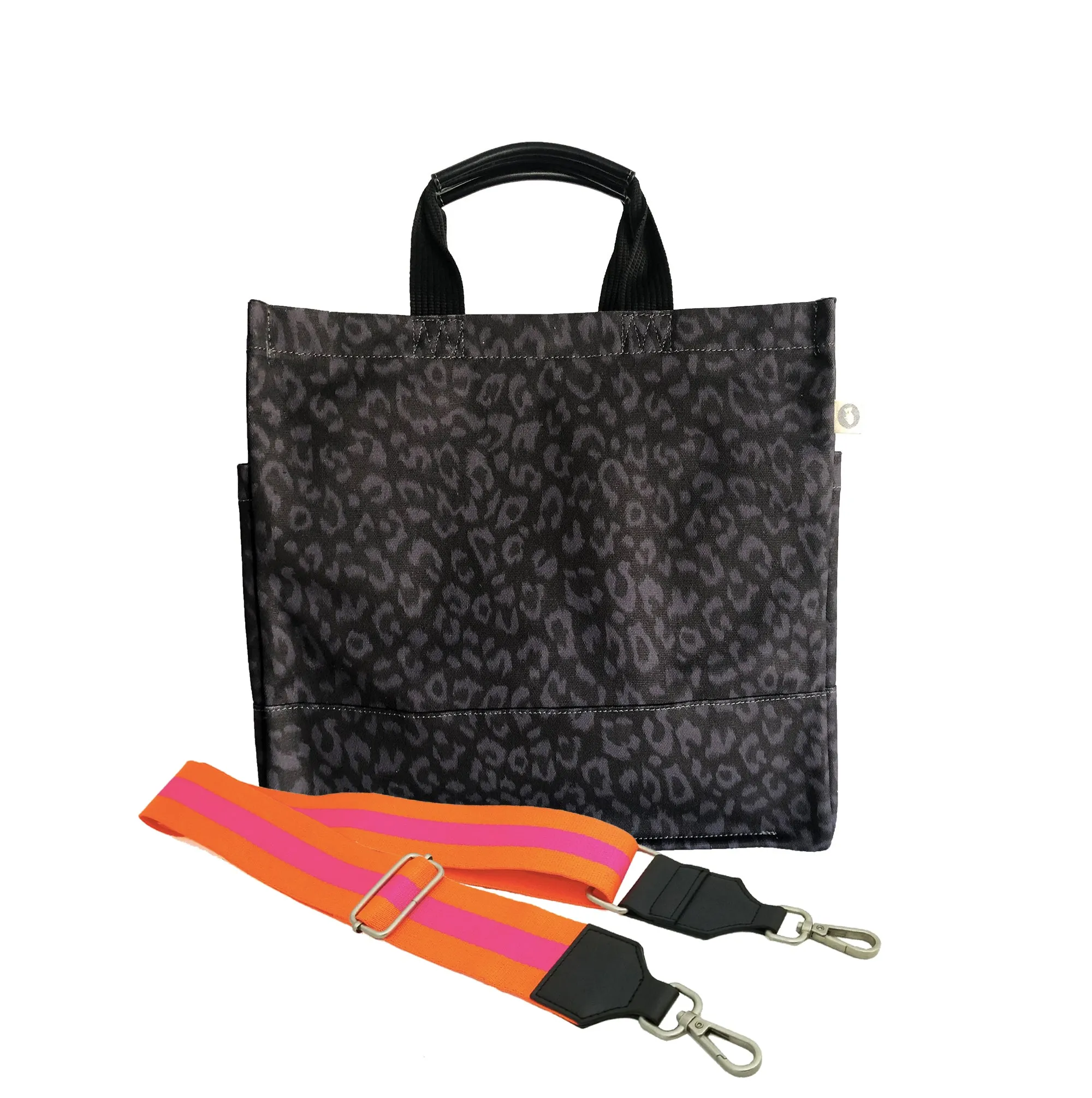 Monogram Stripe: Luxe North South Bag- Black Leopard