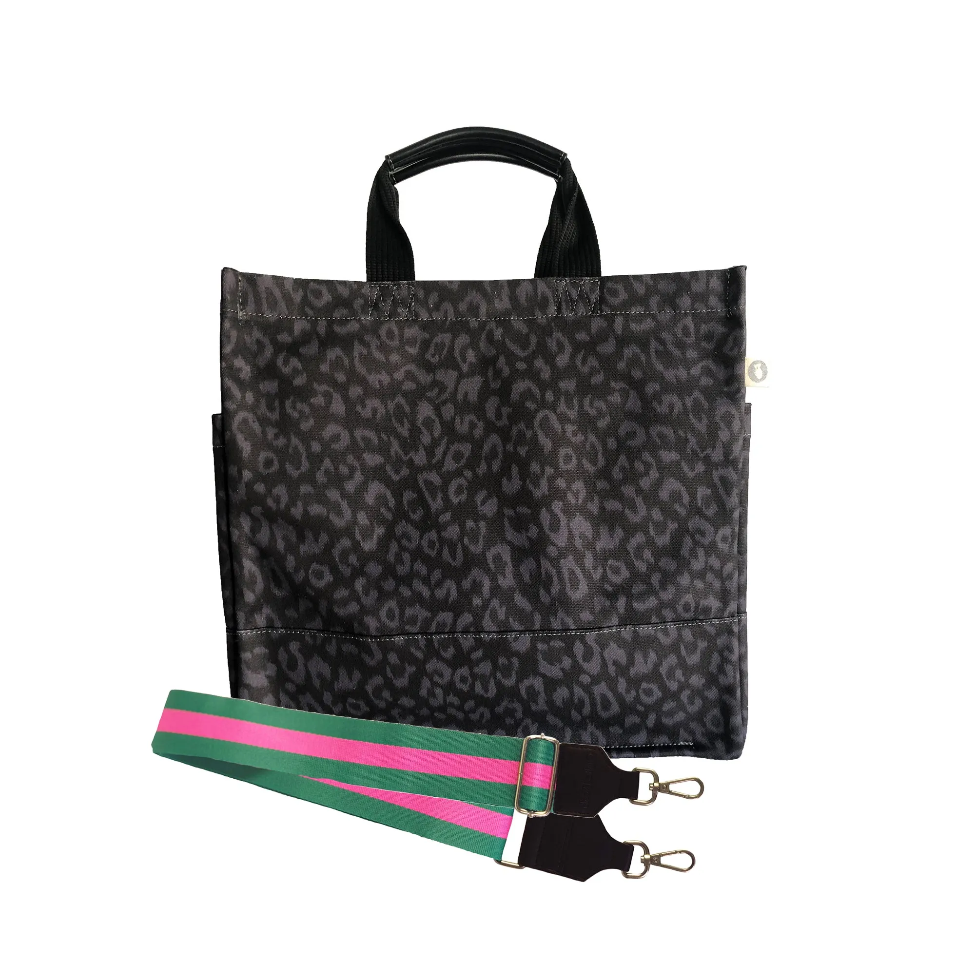 Monogram Stripe: Luxe North South Bag- Black Leopard