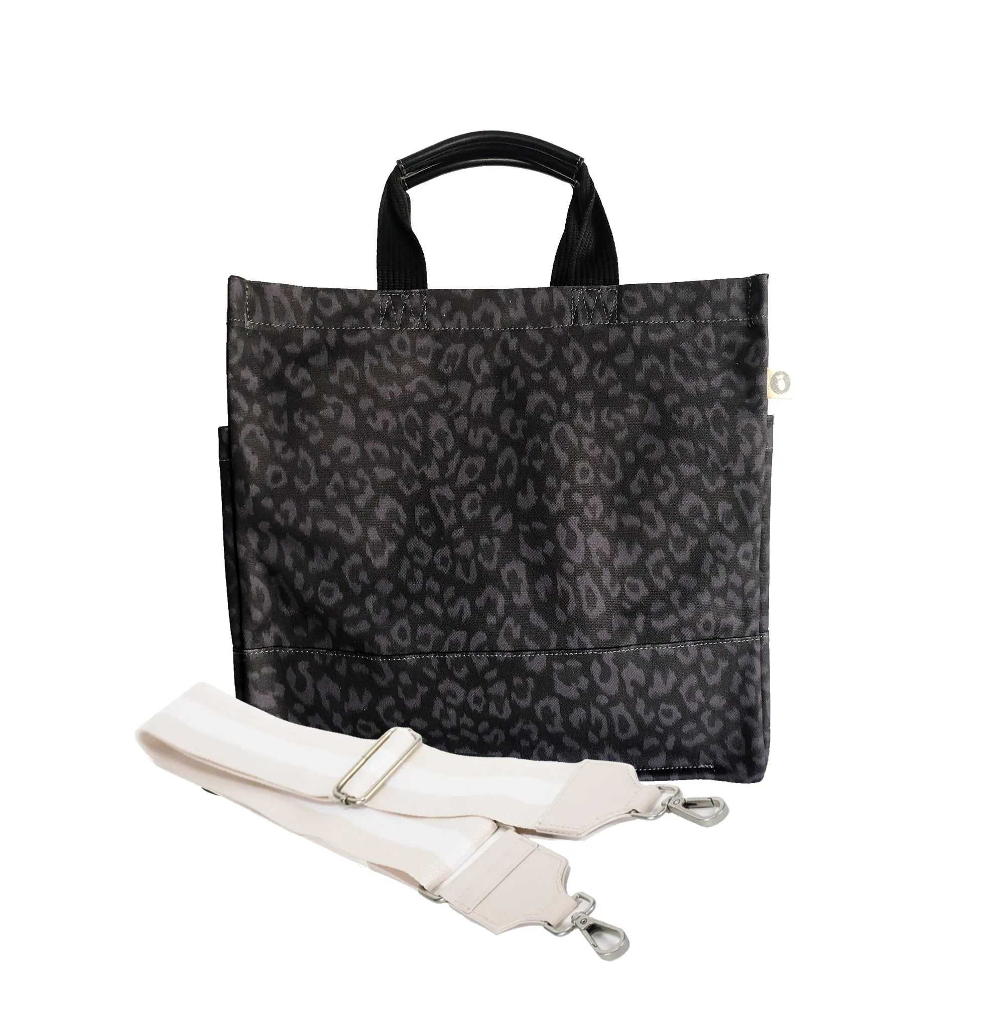 Monogram Stripe: Luxe North South Bag- Black Leopard