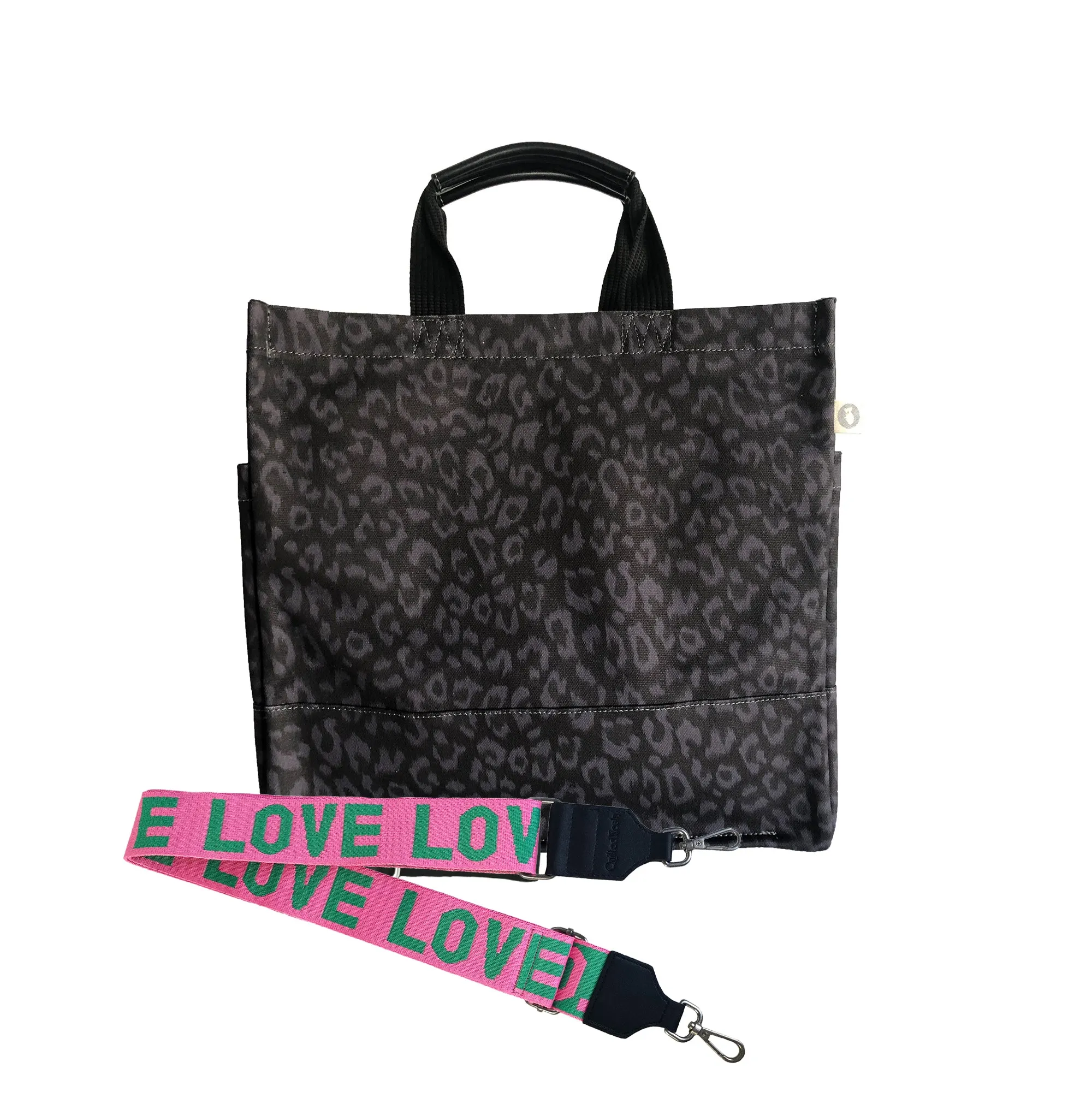 Monogram Stripe: Luxe North South Bag- Black Leopard