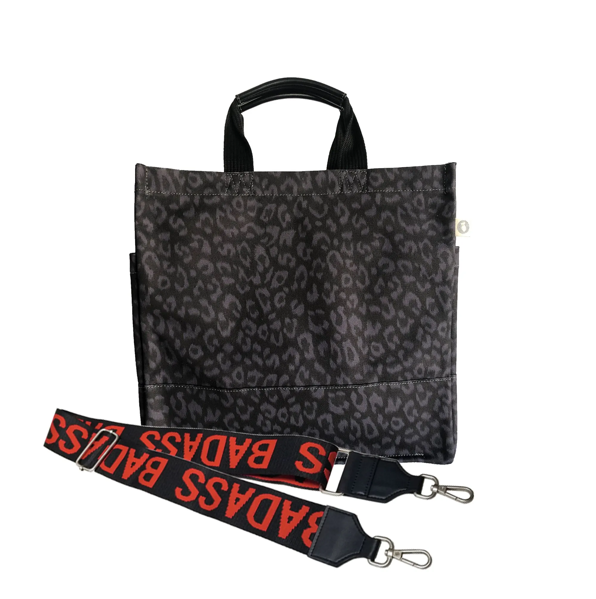 Monogram Stripe: Luxe North South Bag- Black Leopard