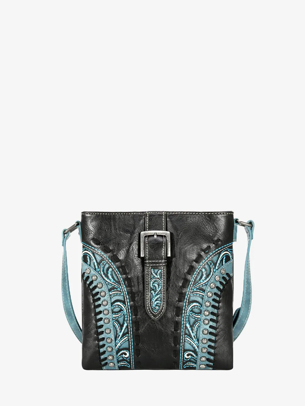 Montana West Embroidered Cut-out Boot Scroll Buckle Crossbody Bag