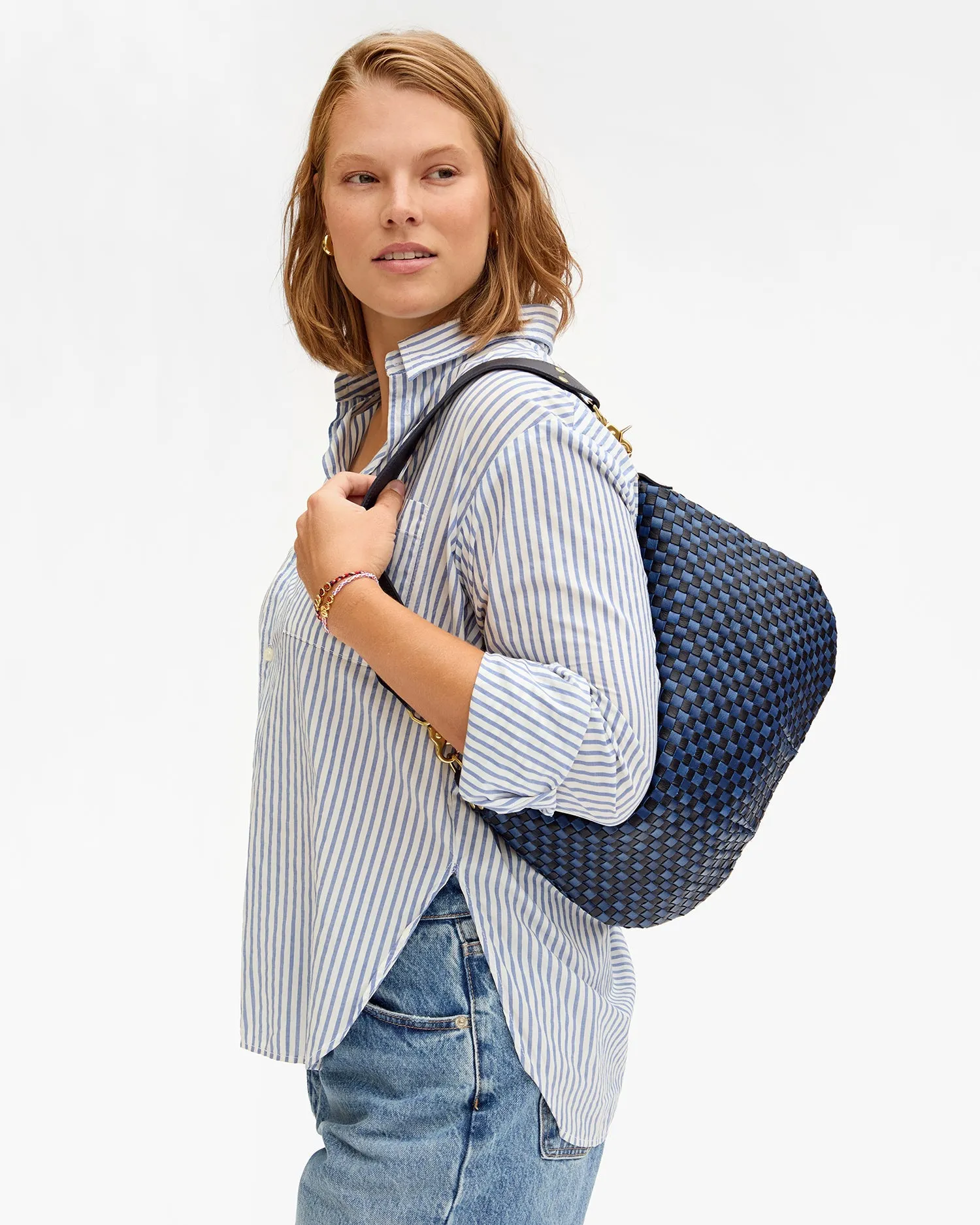 Moyen Messenger in Dark Blue Woven Checker