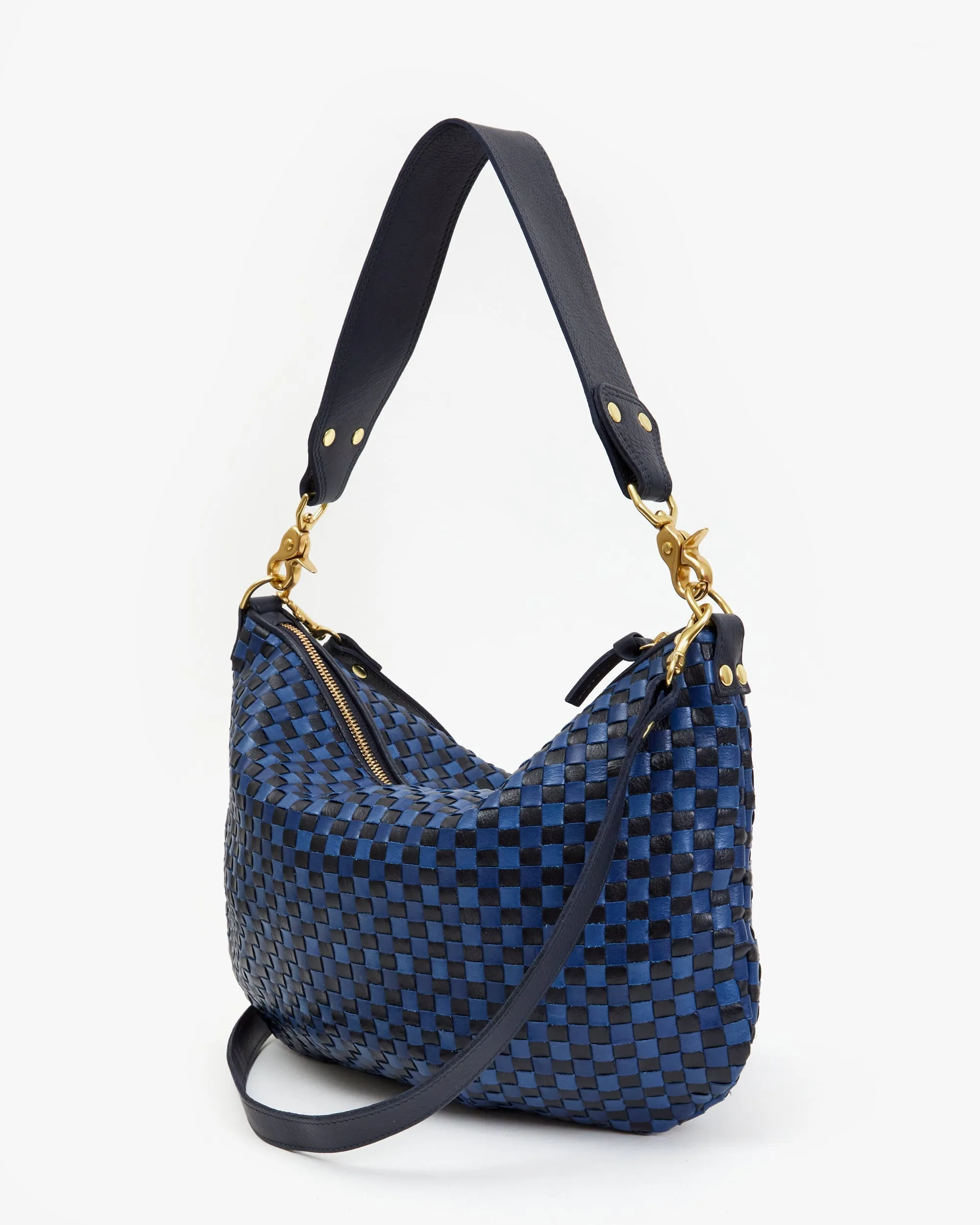 Moyen Messenger in Dark Blue Woven Checker