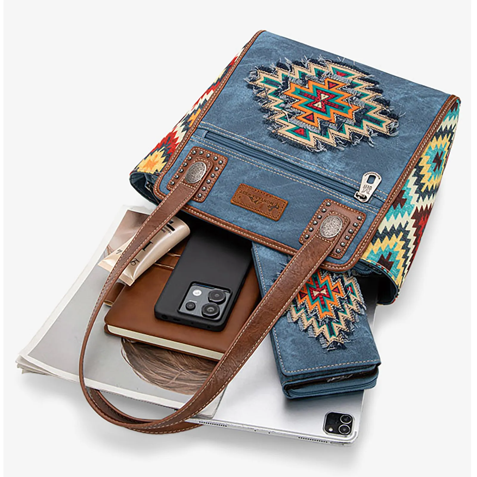 MW1210-8250 Montana West Aztec Jean Denim Collection Tote