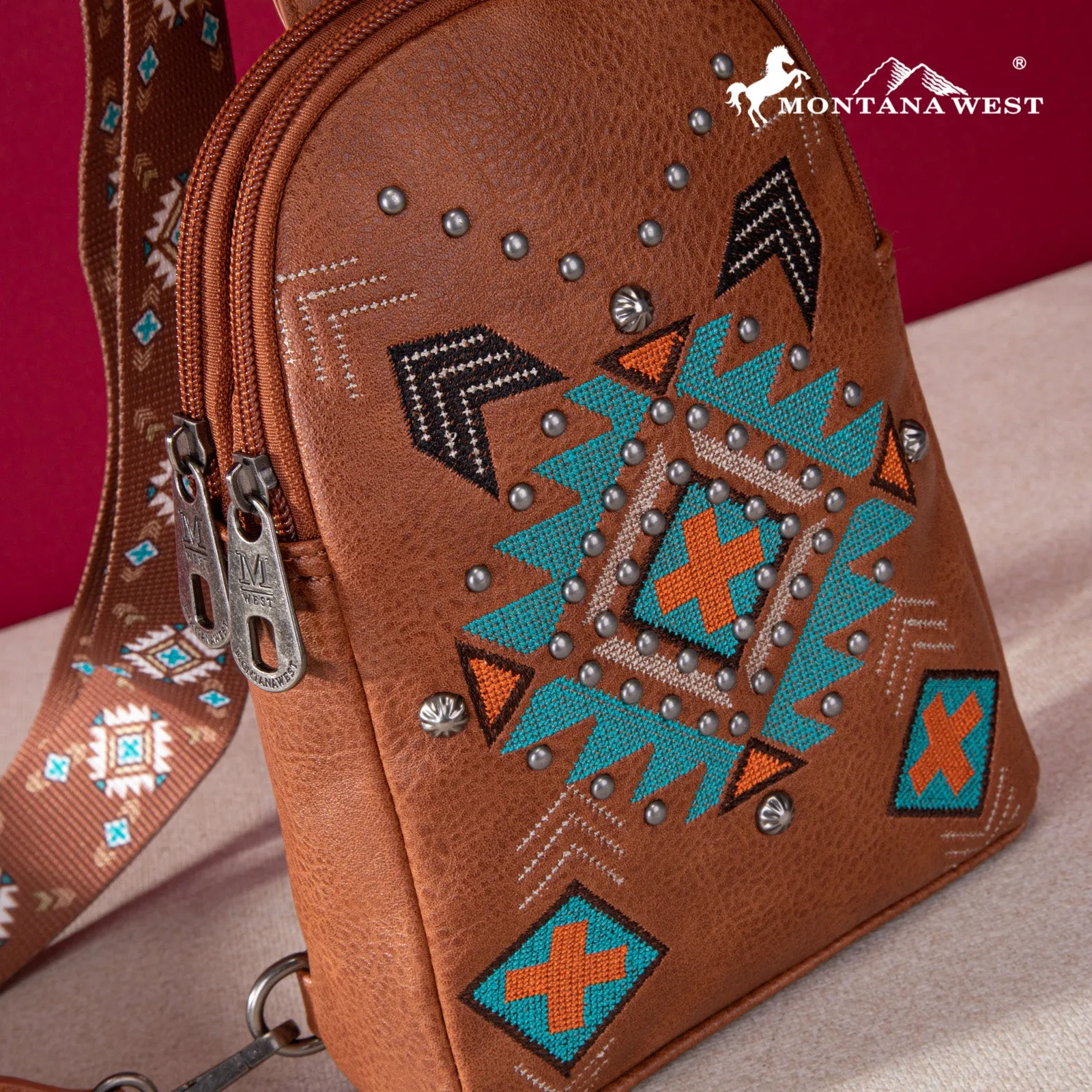 MW1248-210 Montana West Embroidered Aztec Collection Sling Bag