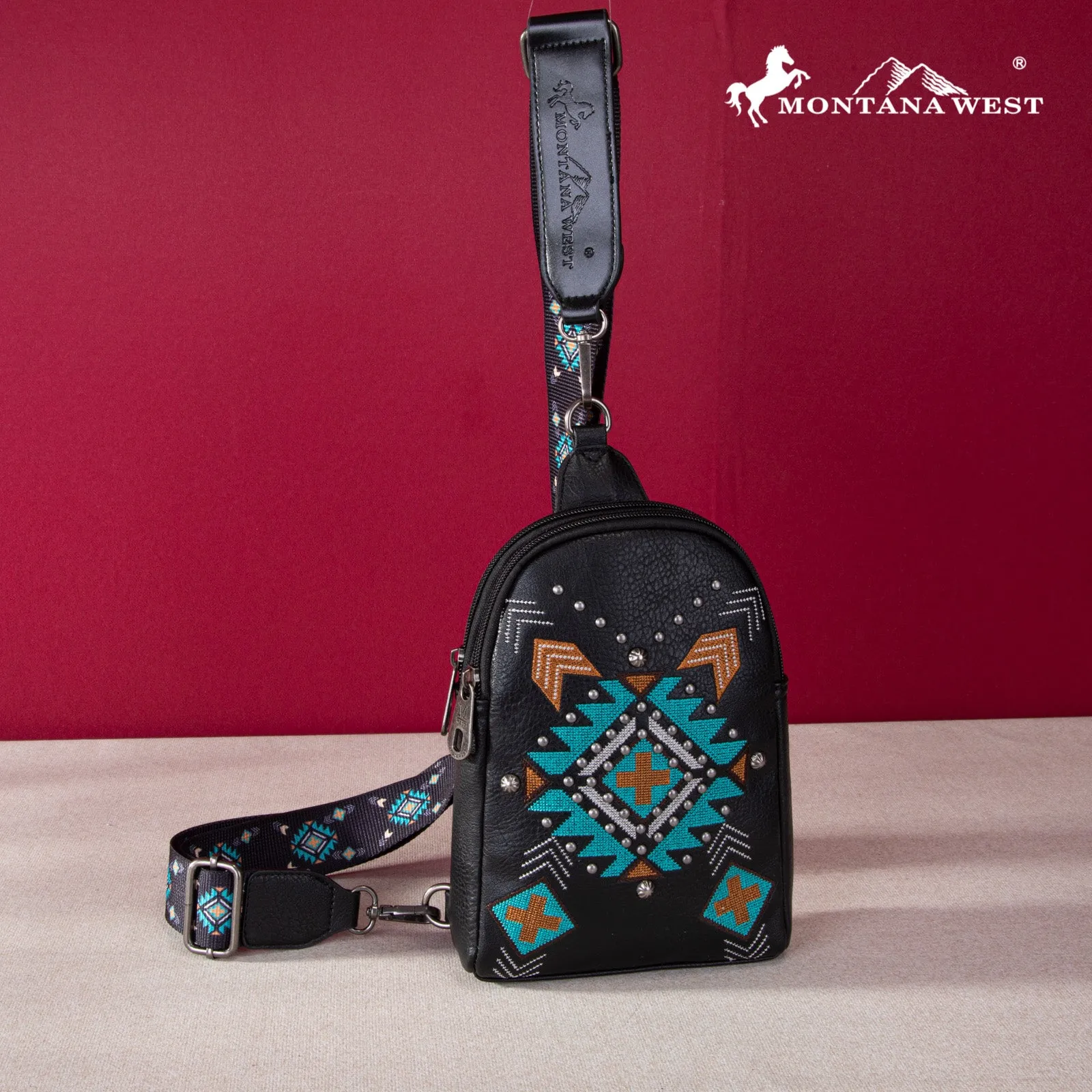 MW1248-210 Montana West Embroidered Aztec Collection Sling Bag