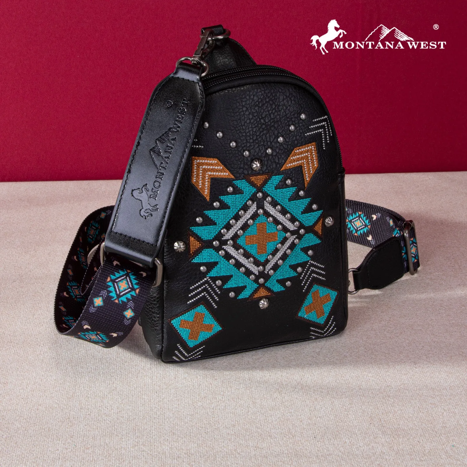 MW1248-210 Montana West Embroidered Aztec Collection Sling Bag