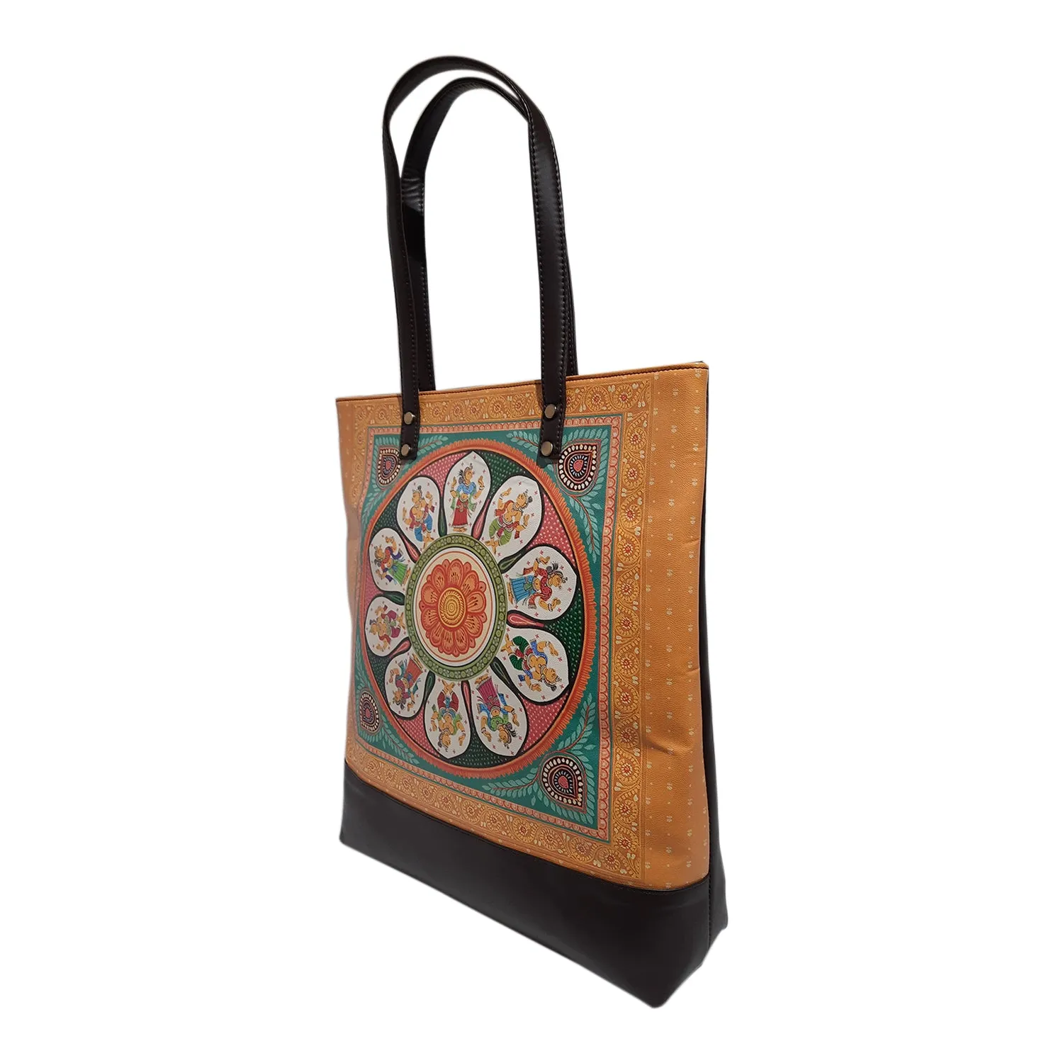 Pattachitra Folktales PU Leather Tote Bag