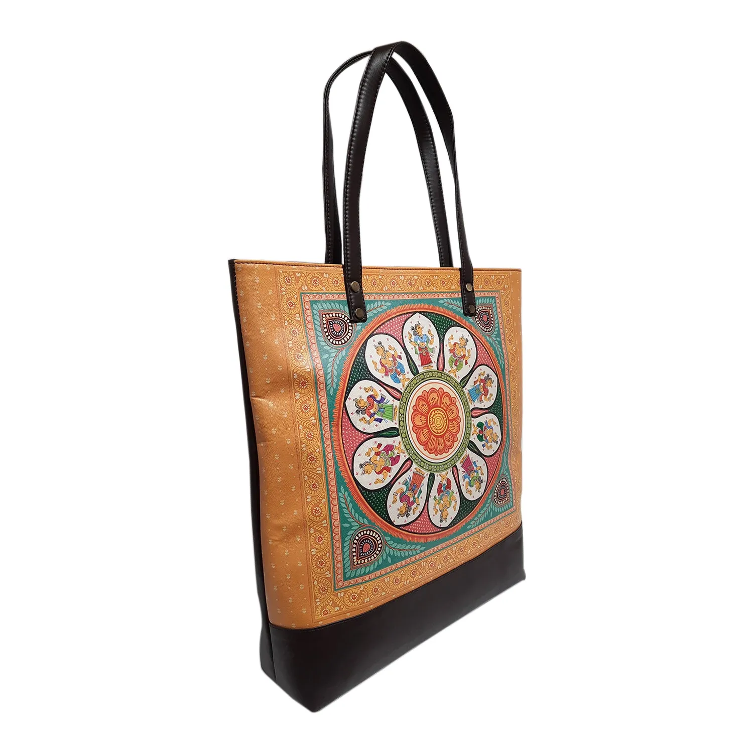 Pattachitra Folktales PU Leather Tote Bag