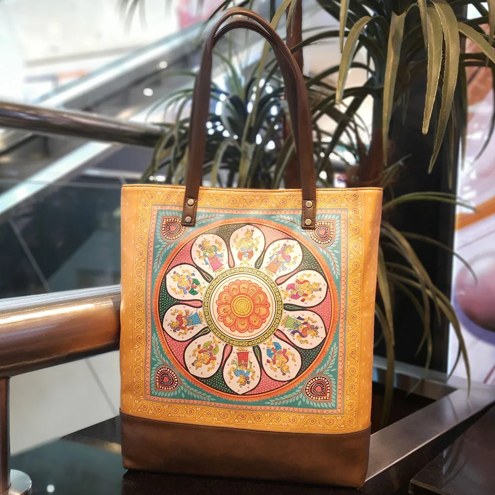 Pattachitra Folktales PU Leather Tote Bag