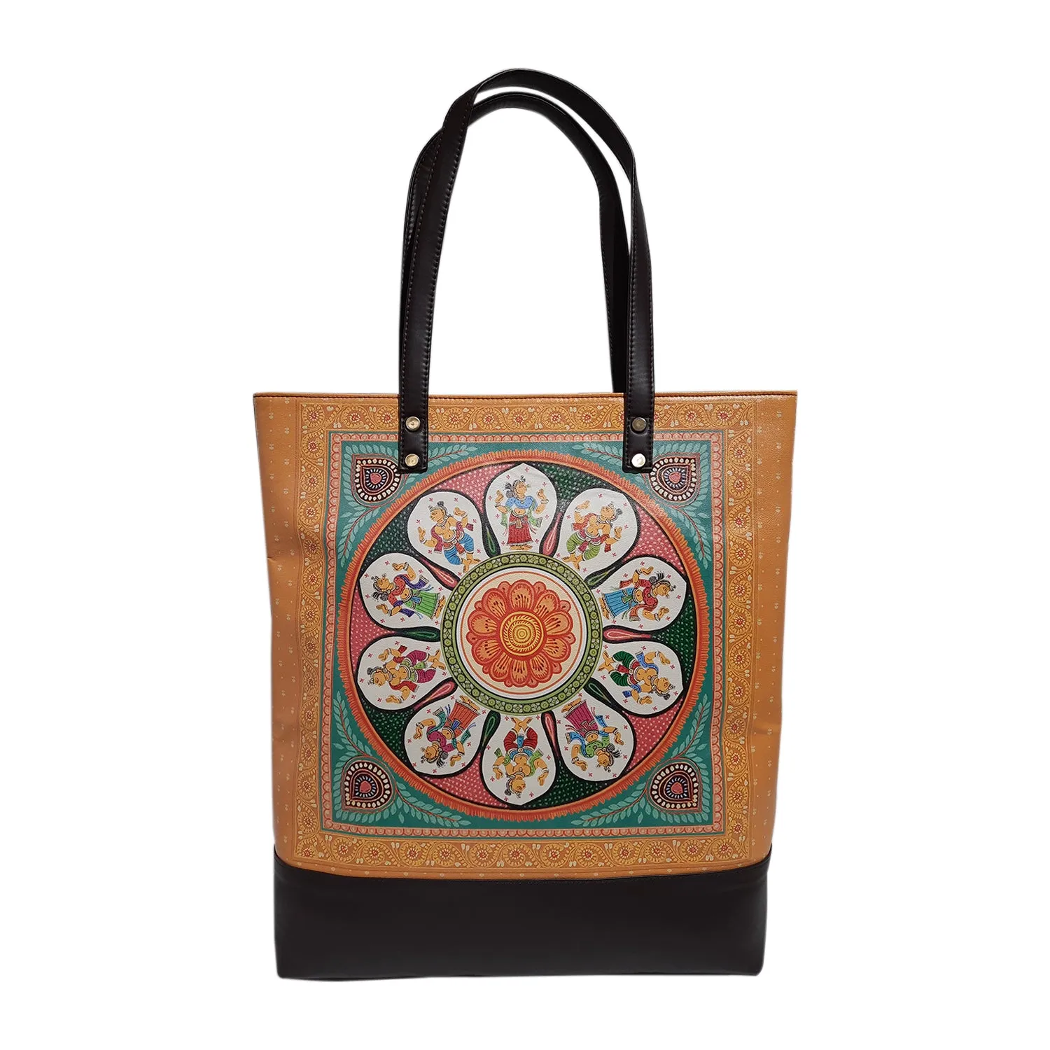 Pattachitra Folktales PU Leather Tote Bag