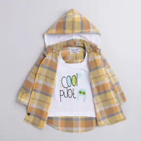 Polka Tots cool pilot print hoodie checks Tshirt shirt - Yellow