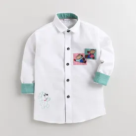 Polka Tots Full Sleeves Shirt Cartoon Playing - White