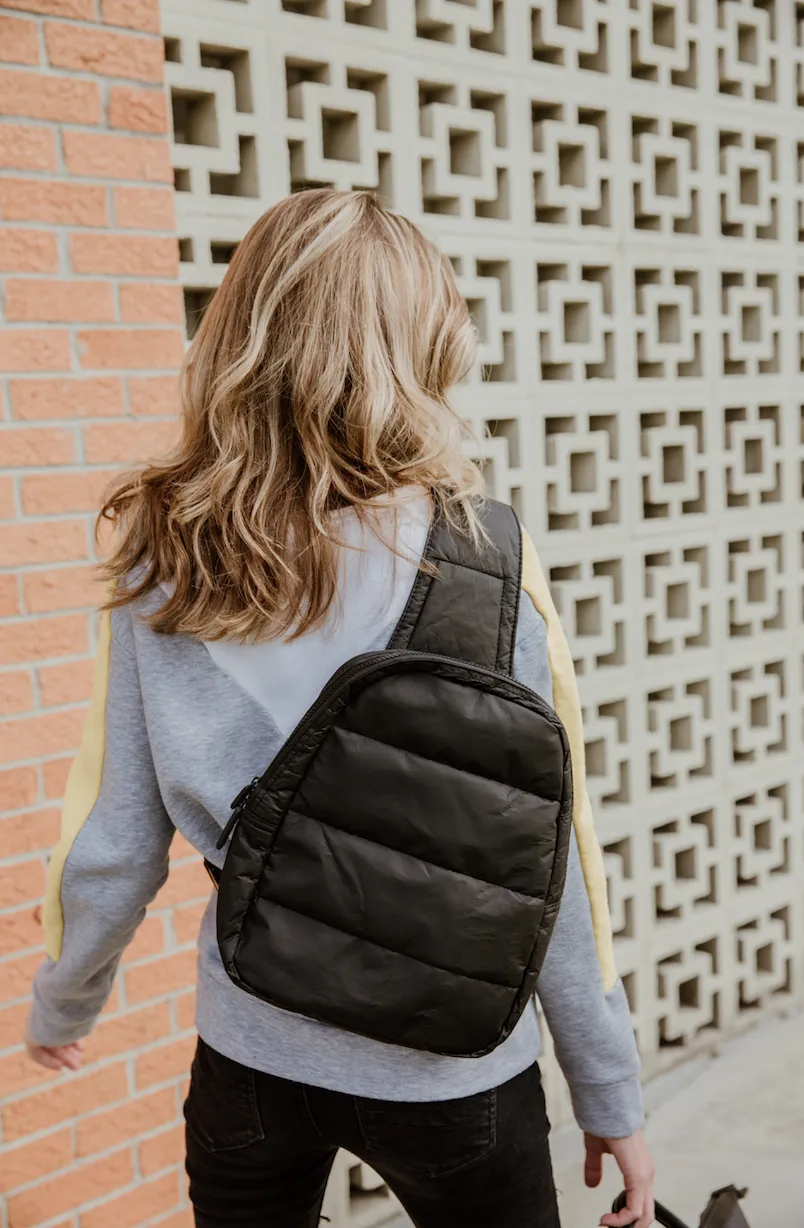 Puffer Crossbody Backpack in Black