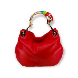 RED PARROT SMALL HANDBAG IN HIGHT QUALITY LEATHER