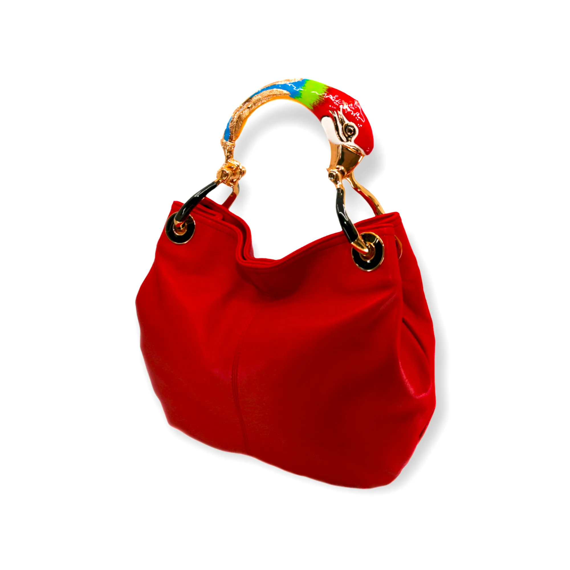 RED PARROT SMALL HANDBAG IN HIGHT QUALITY LEATHER