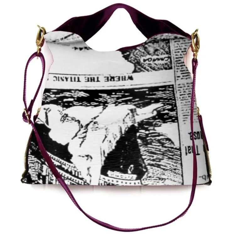 Classic Riche Handbag in Elegant White Newsprint Design