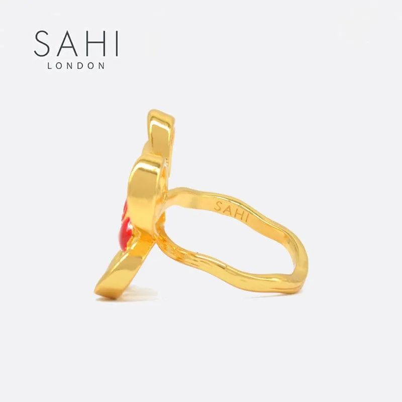 Sahi Little Red Flower Adjustable Ring