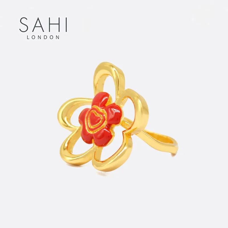 Sahi Little Red Flower Adjustable Ring