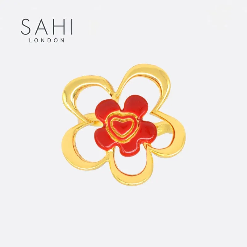 Sahi Little Red Flower Adjustable Ring