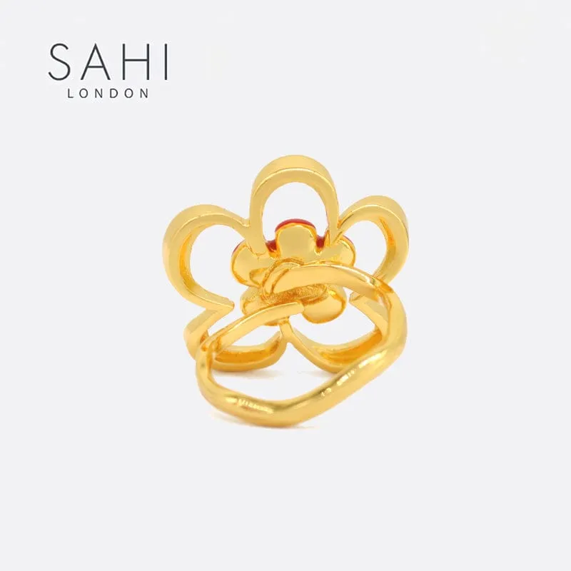 Sahi Little Red Flower Adjustable Ring