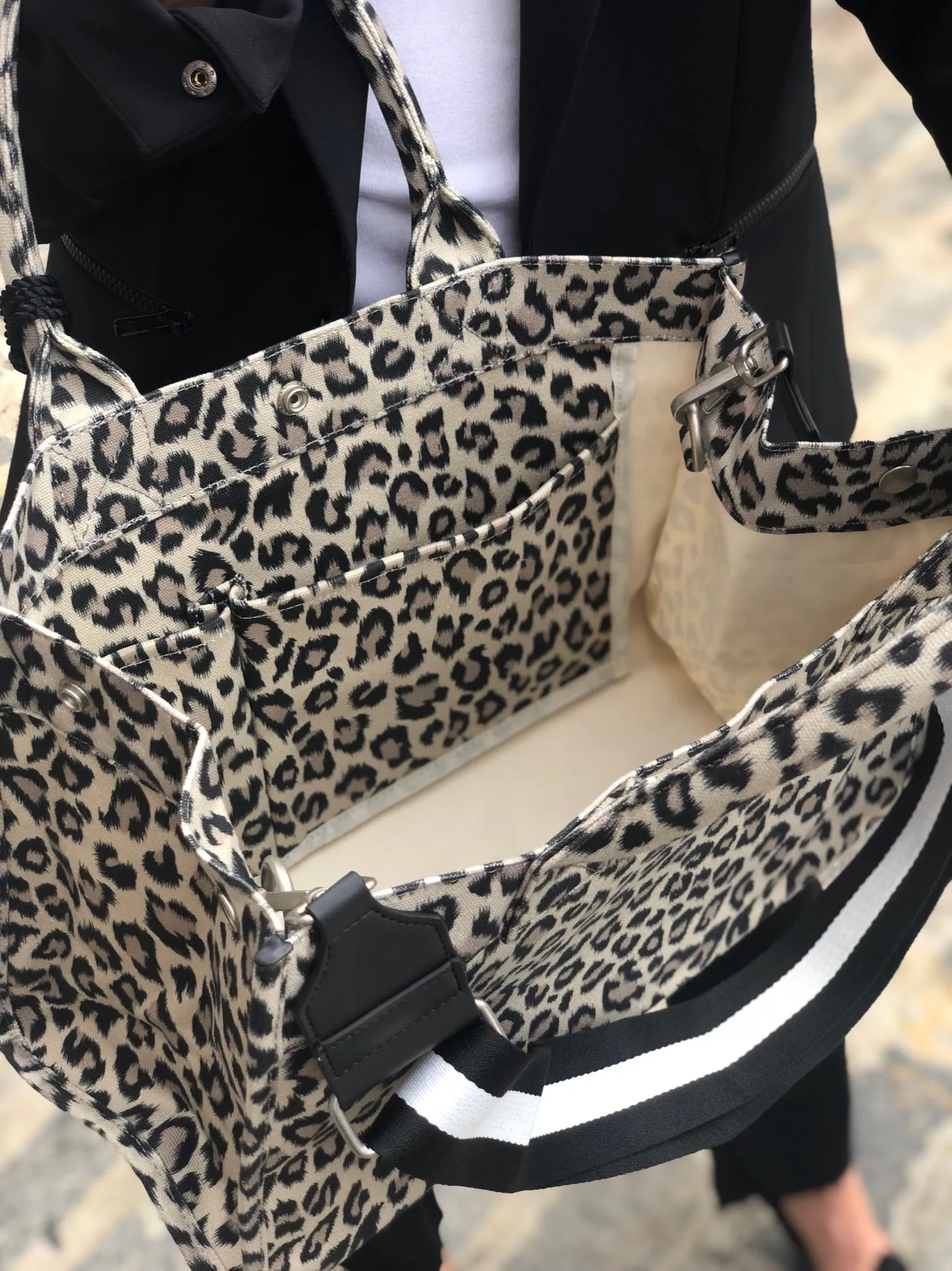 Split Letter Monogram Midi East West Bag: Leopard