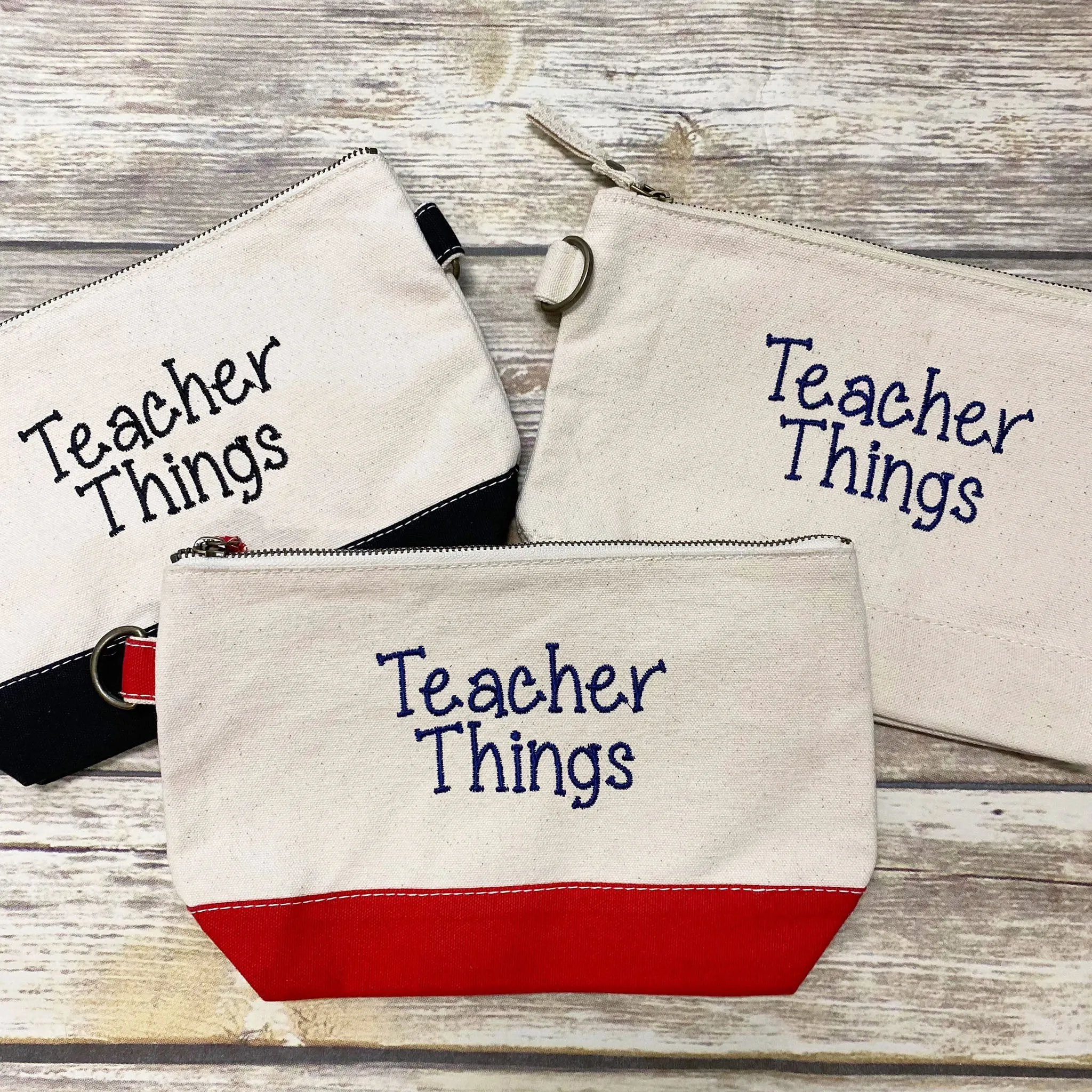 Teacher Things Embroidered Canvas Pouch