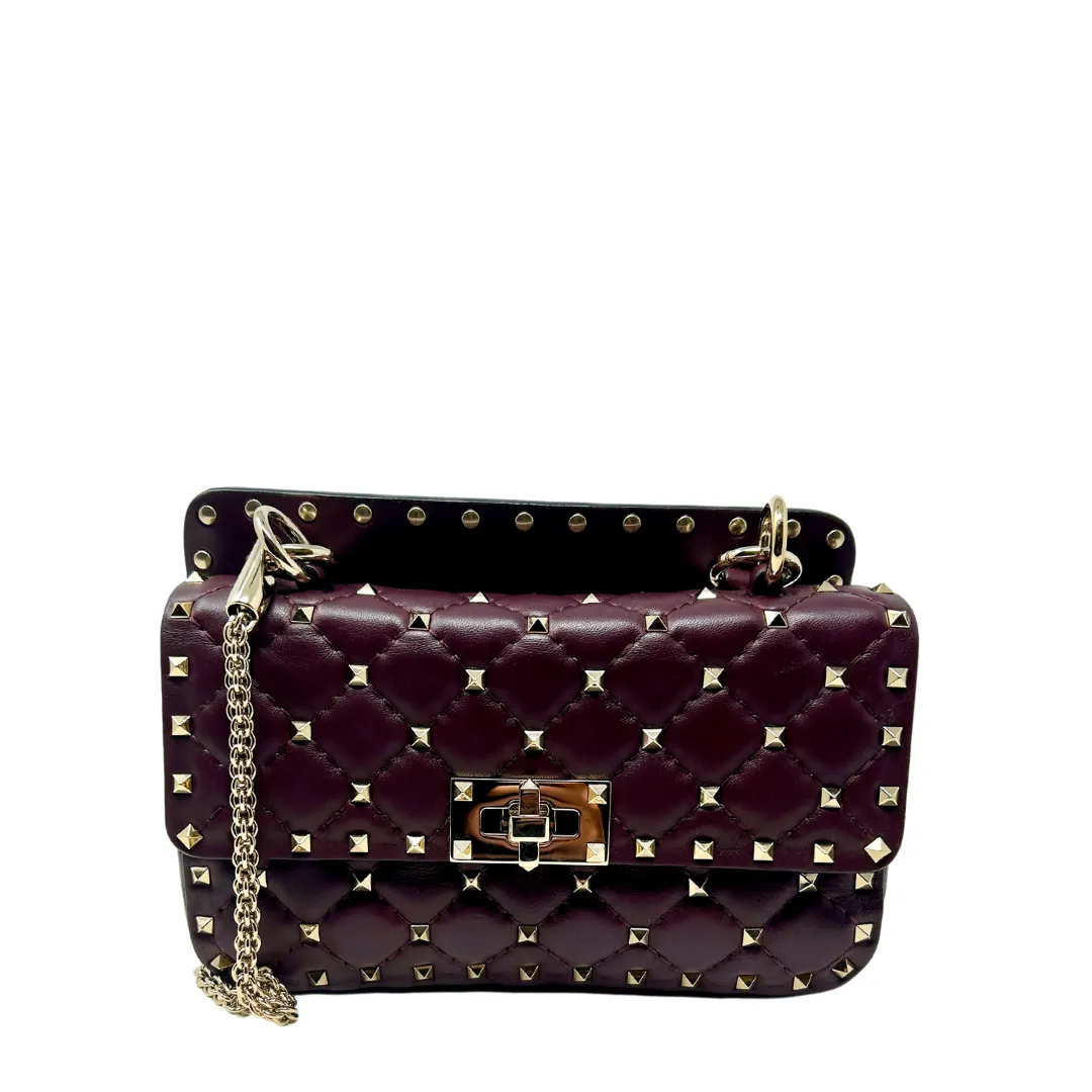 Valentino Plum Rockstud Spike Top Handle