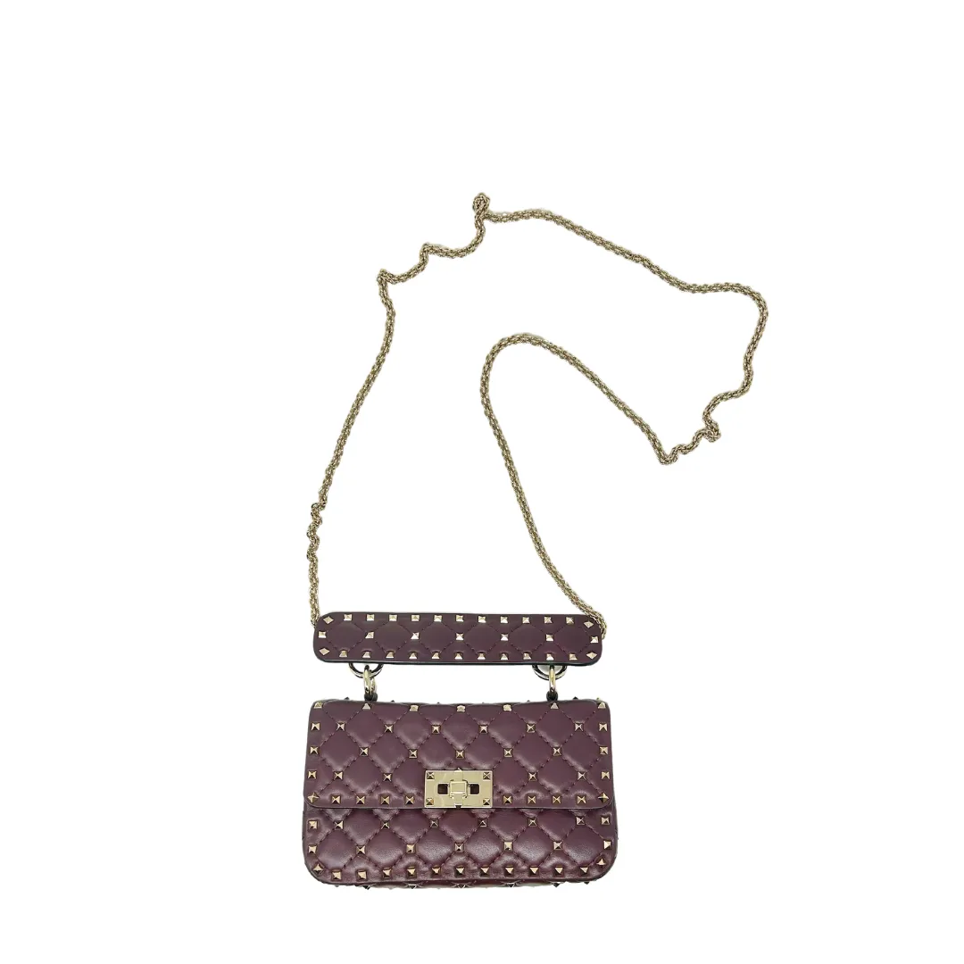 Valentino Plum Rockstud Spike Top Handle