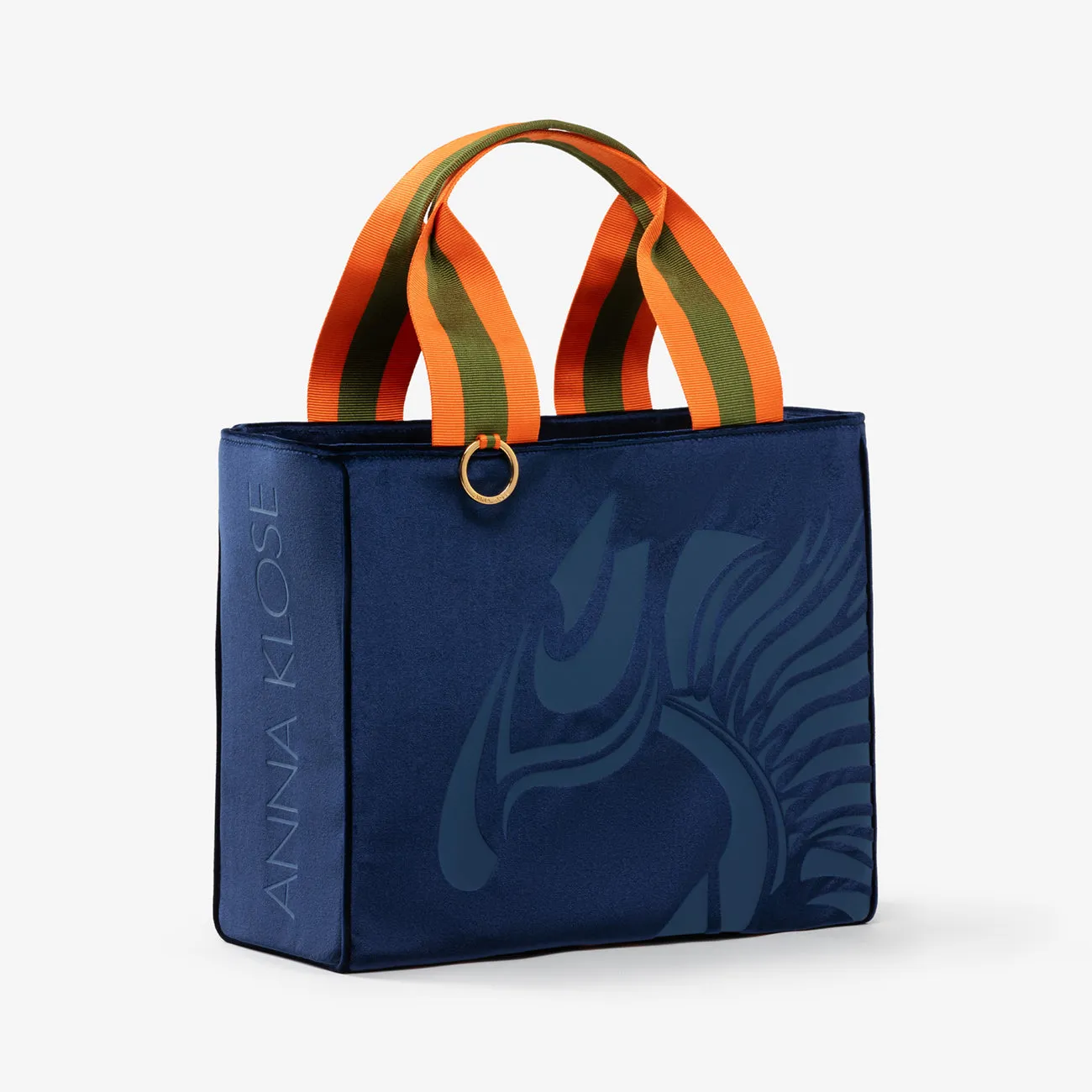 Velvet Equestrian Tote "Sapphire Blue"with blue print